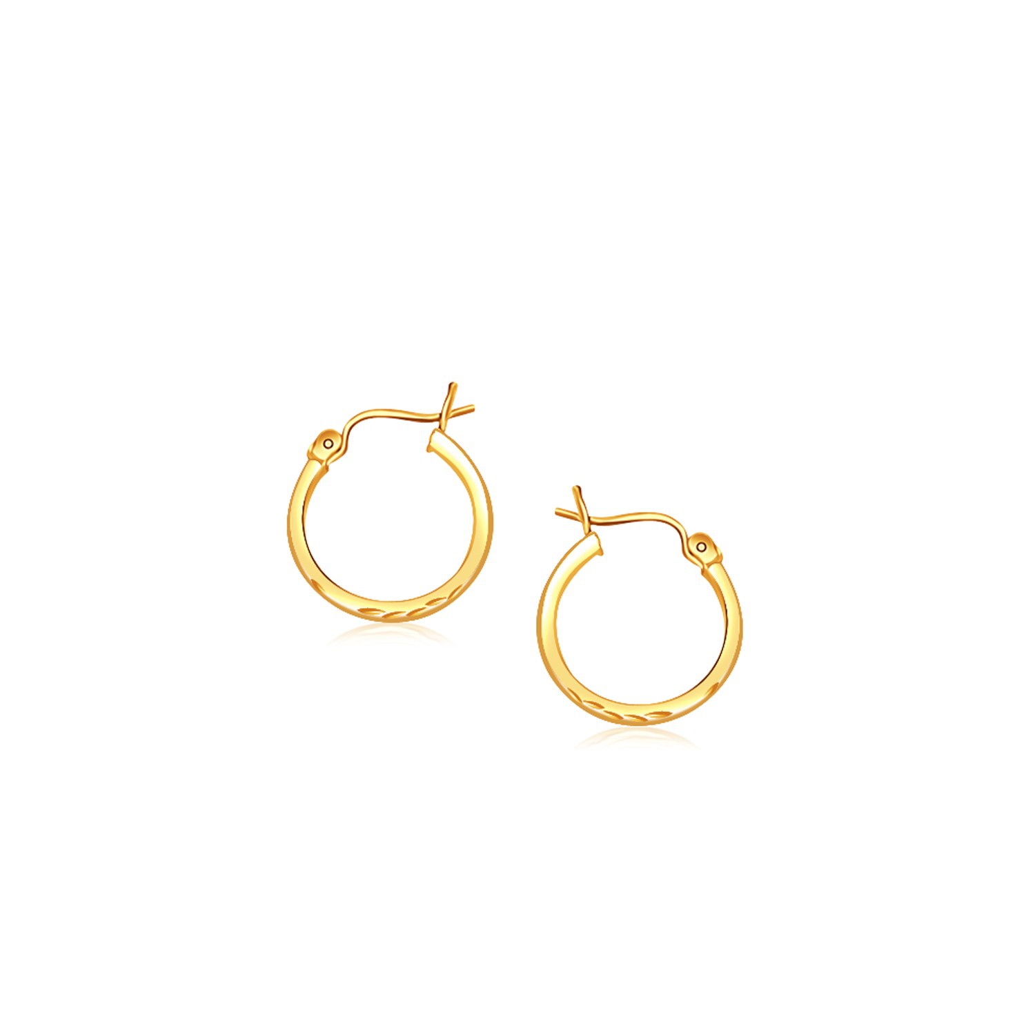 14k Yellow Gold Slender Hoop Earring with Diamond-Cut Finish