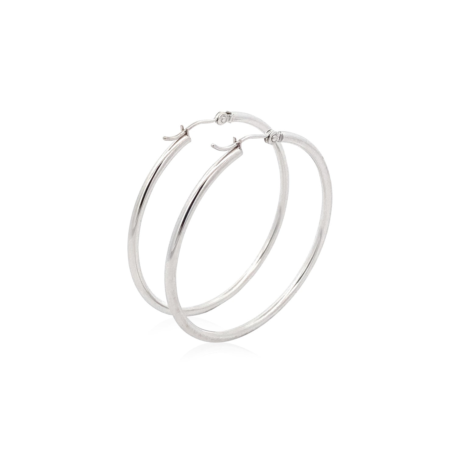 14k White Gold Polished Hoop Earrings