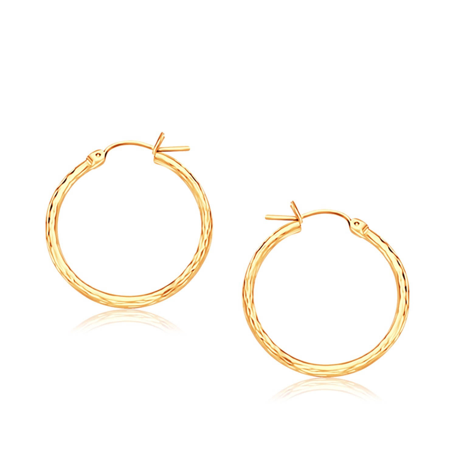 14k Yellow Gold Slender Hoop Earring with Diamond-Cut Finish