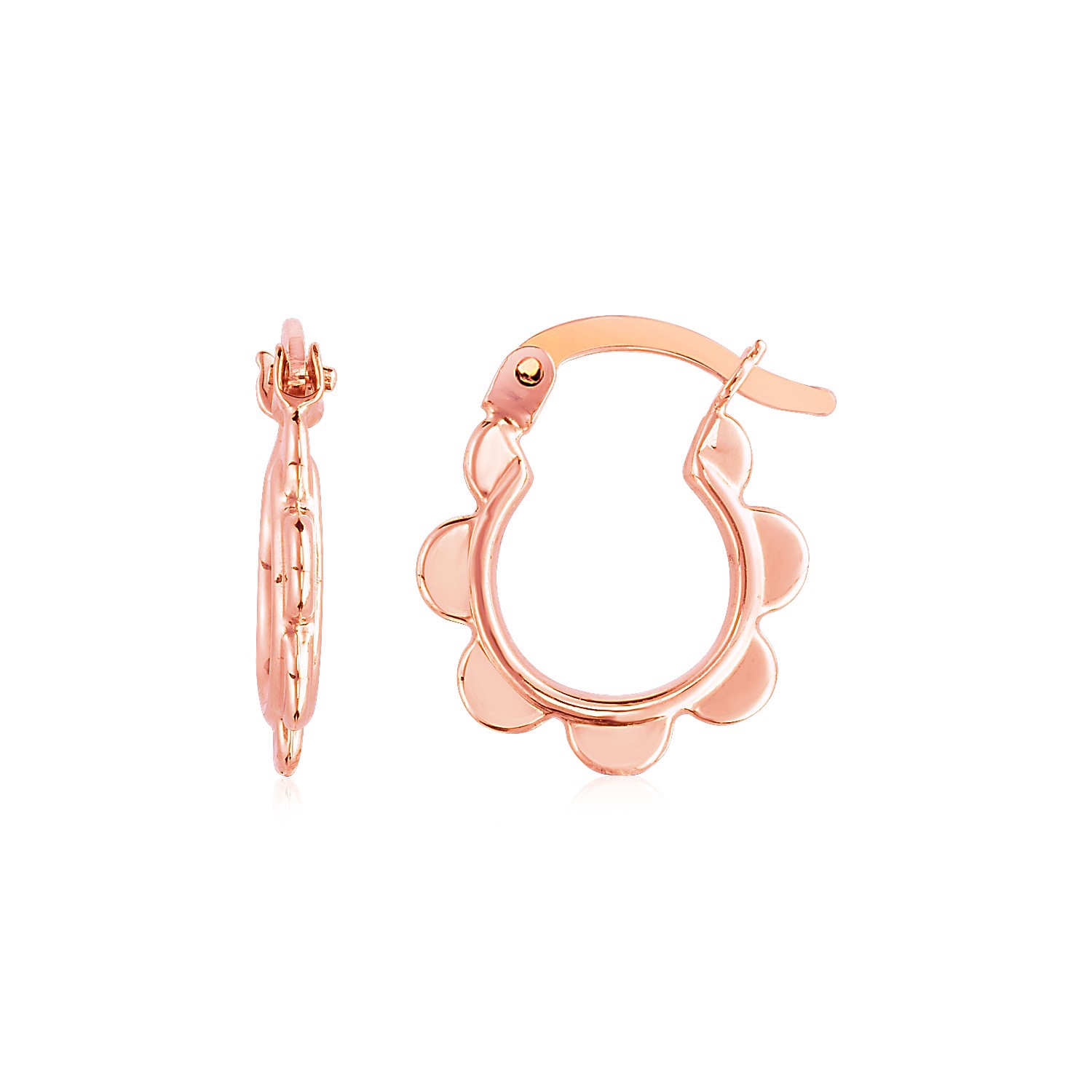 Anneaux d'oreilles festonnés, or rose 14K k.