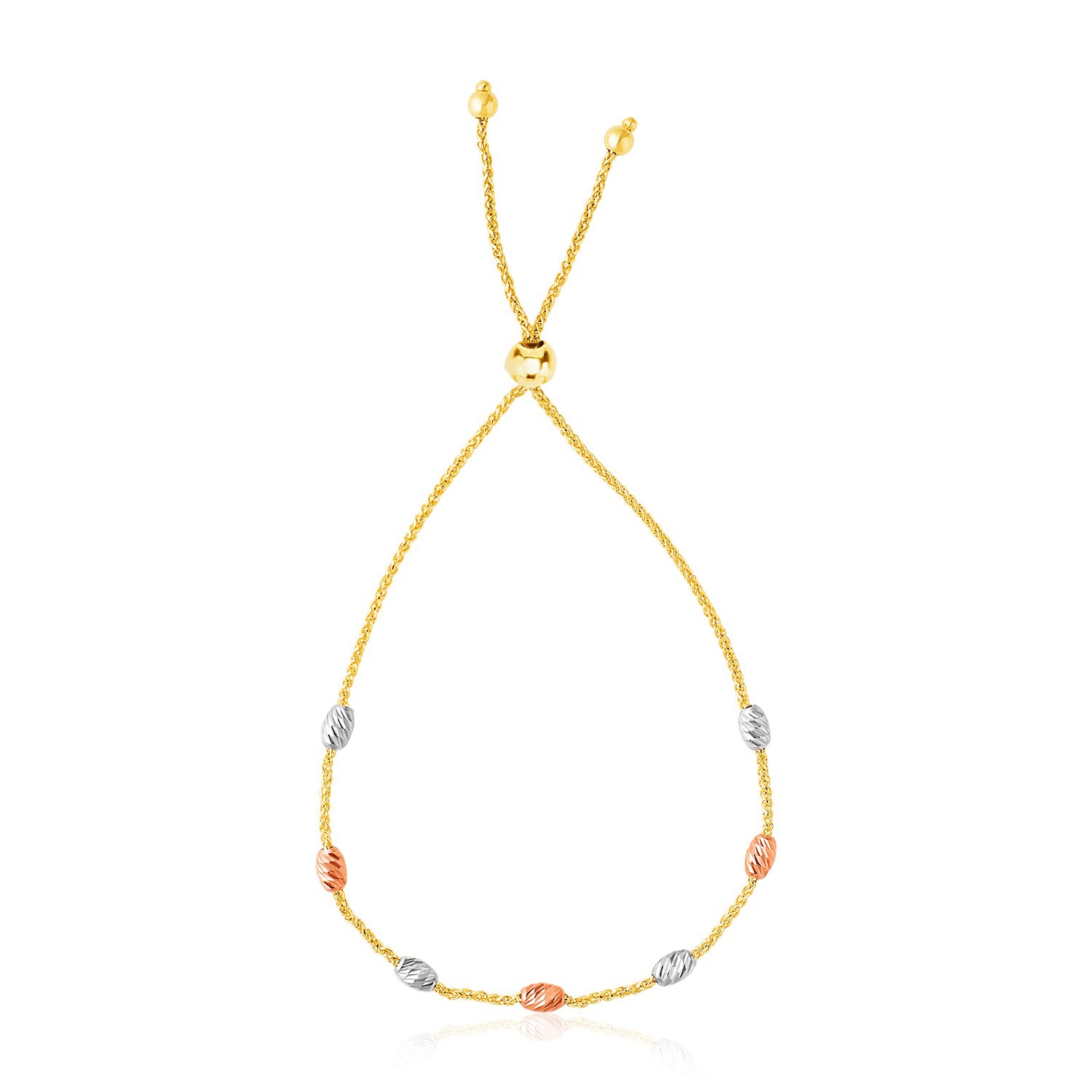 Bracelet de style Lariat avec station ovale texturée en or tricolore 14K ct