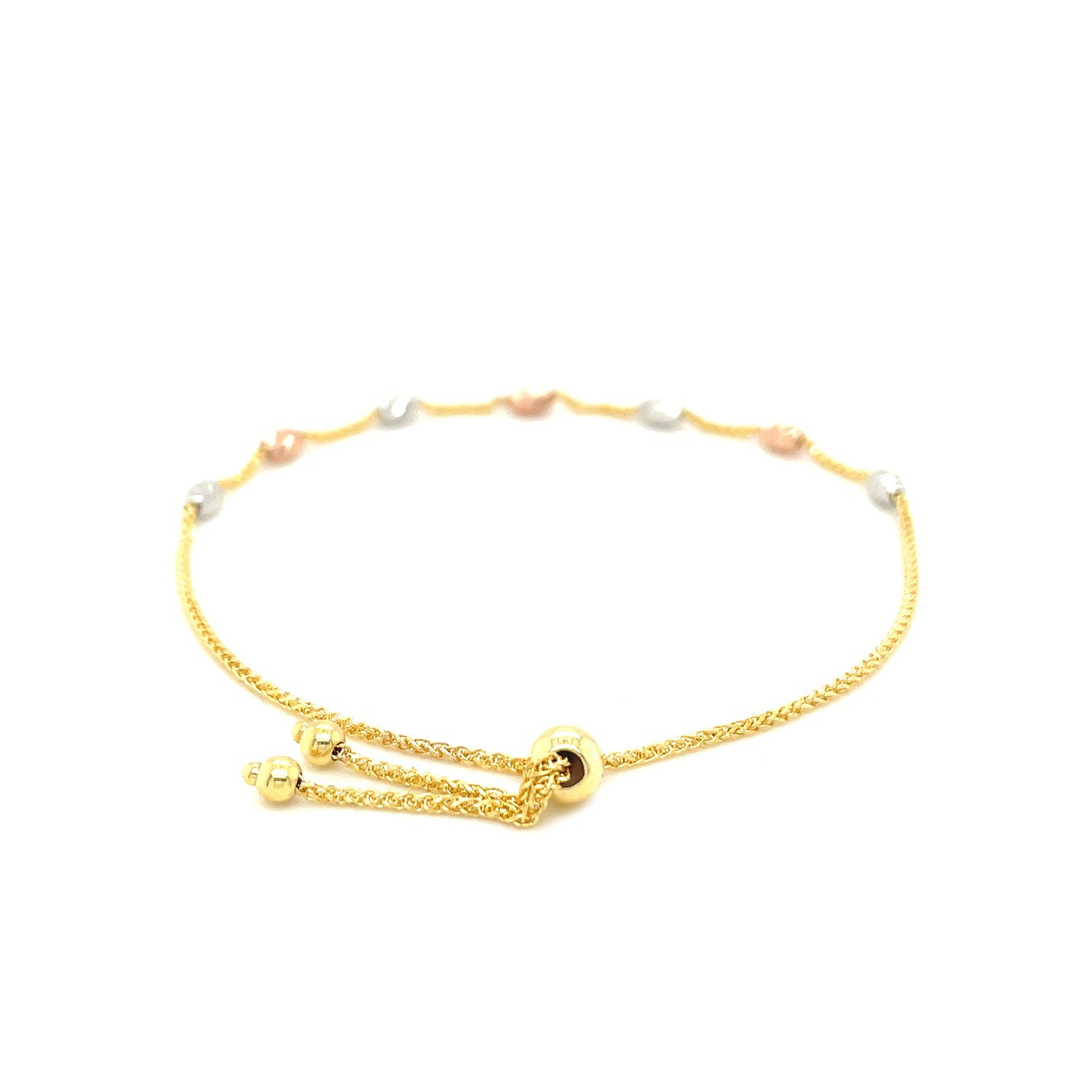 Bracelet de style Lariat avec station ovale texturée en or tricolore 14K ct