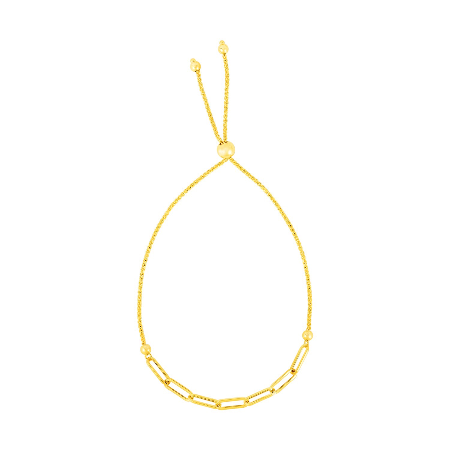 Bracelet ajustable en or jaune 14K ct avec chaîne à trombones