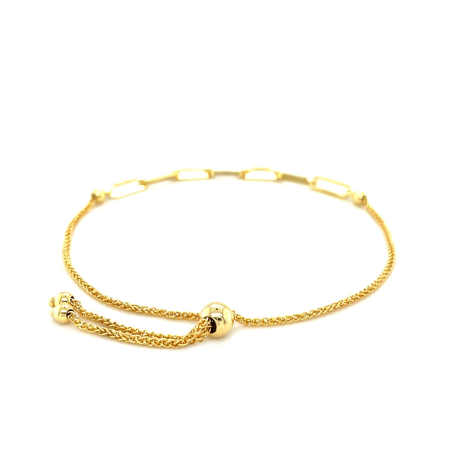 Bracelet ajustable en or jaune 14K ct avec chaîne à trombones