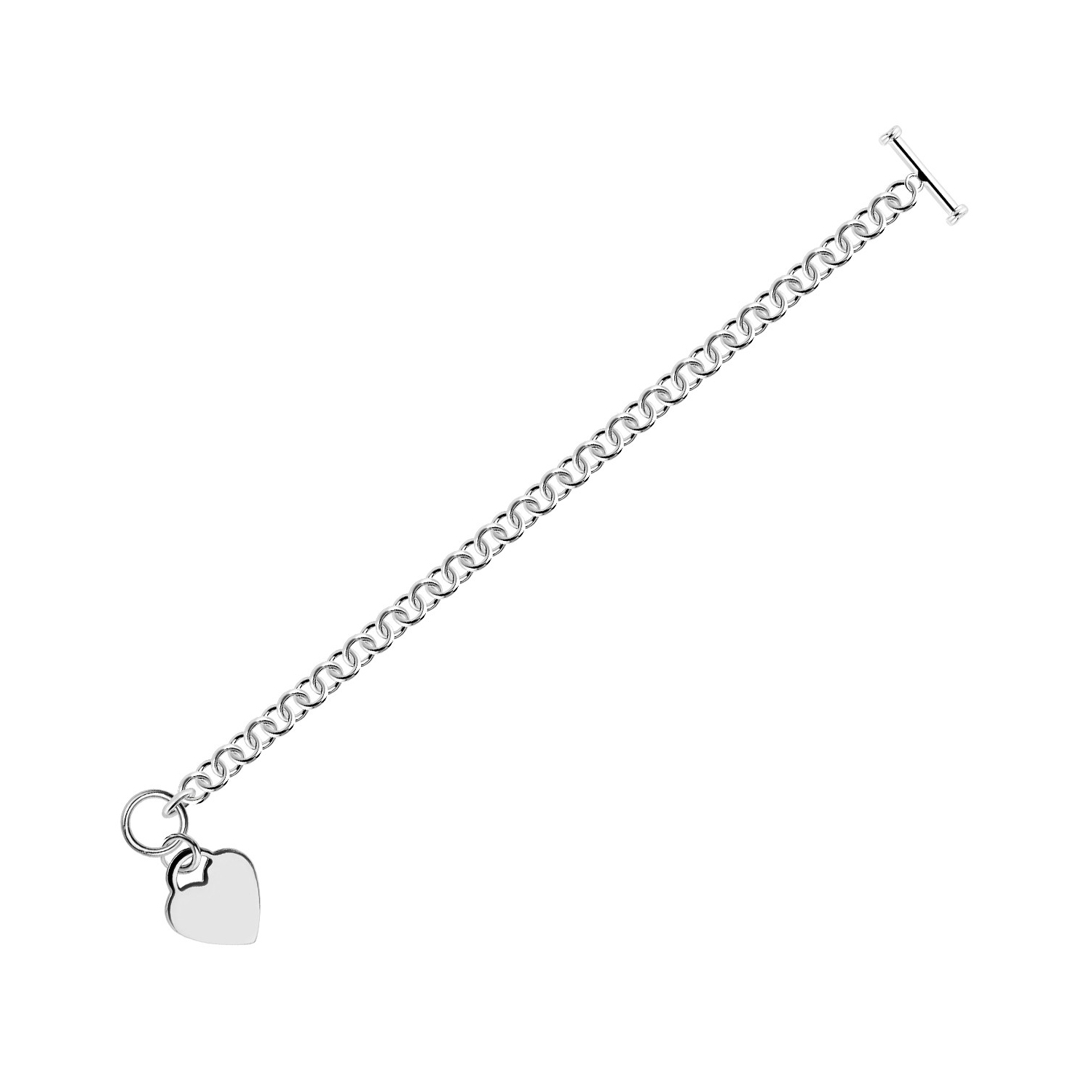 Bracelet en argent sterling plaqué rhodium avec breloque en forme de coeur