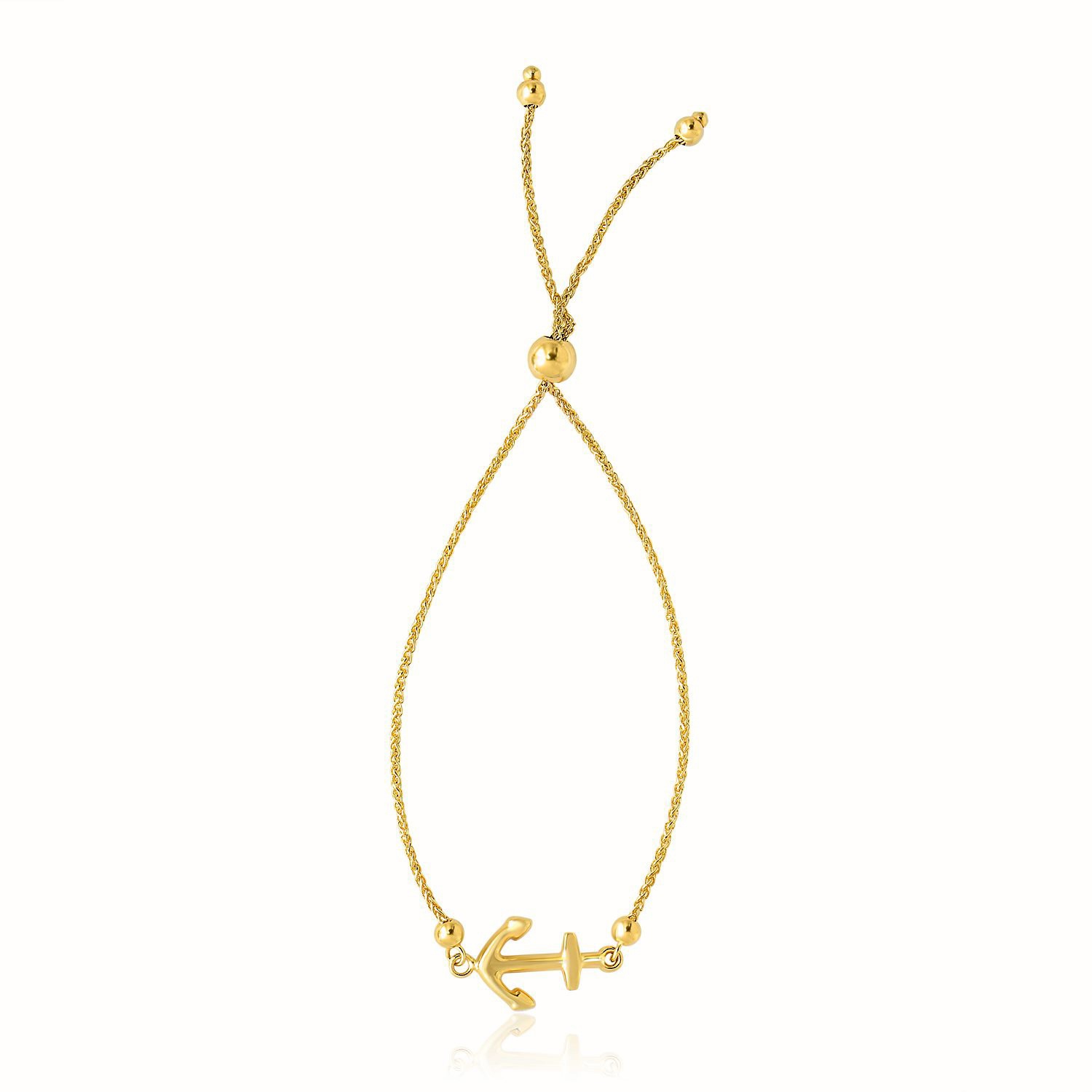 Bracelet Lariat ajustable à ancre en or jaune 14K ct