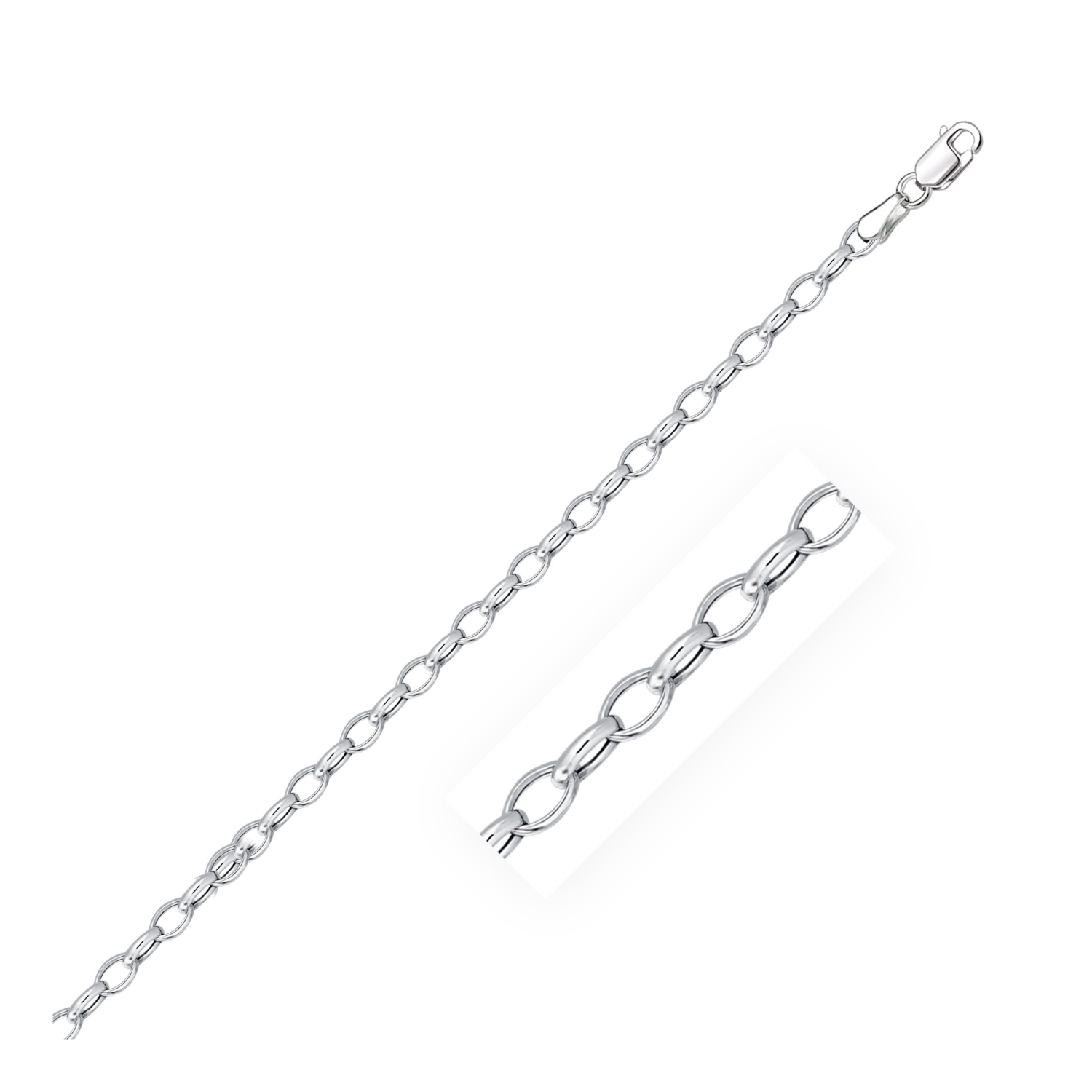 Bracelet avec breloque ovale en or blanc 14k ct d'3,2&nbsp;mm