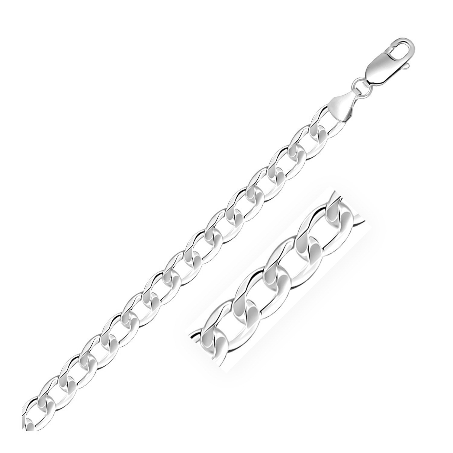 Bracelet 7,9&nbsp;mm en argent sterling plaqué rhodium style gourmette