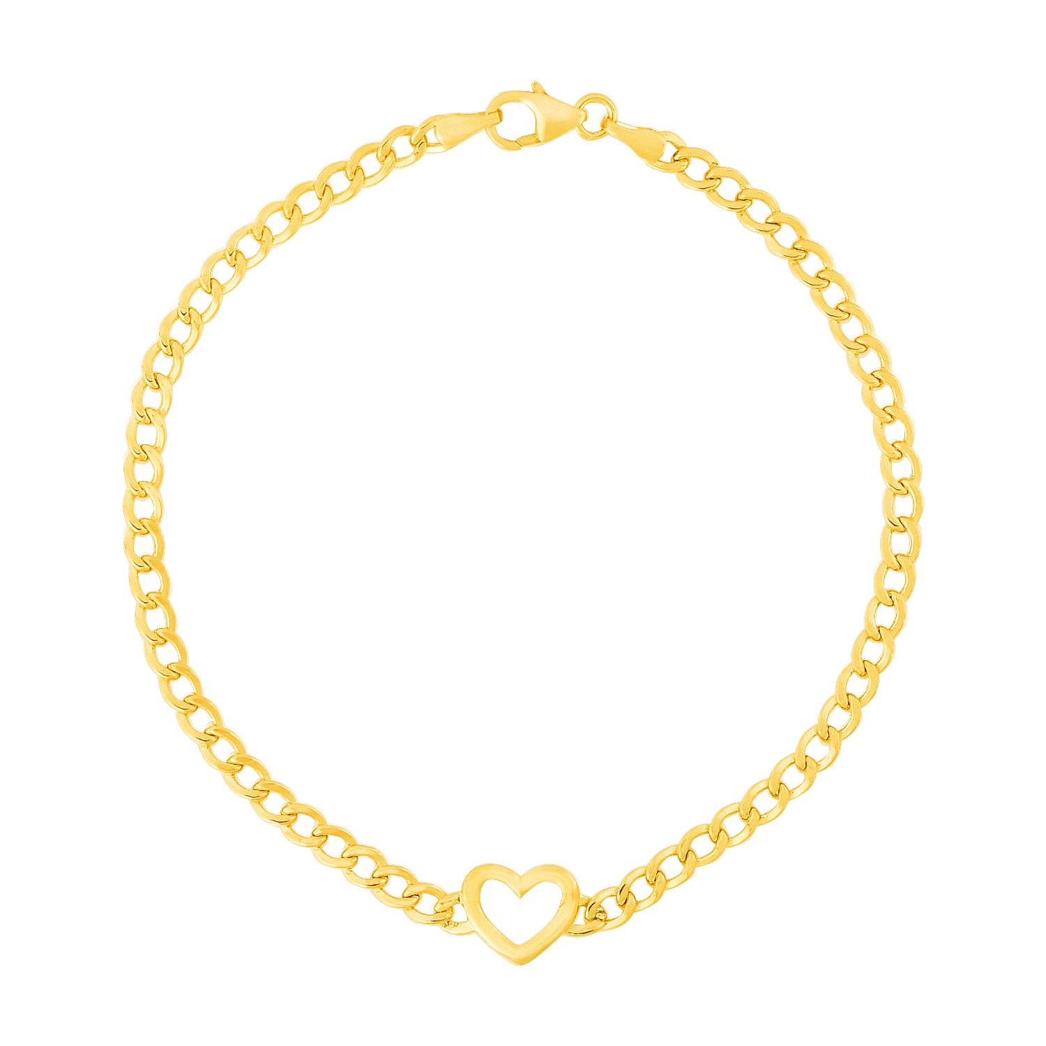Bracelet à maillons gourmette 7 po en or jaune 14K ct avec coeur