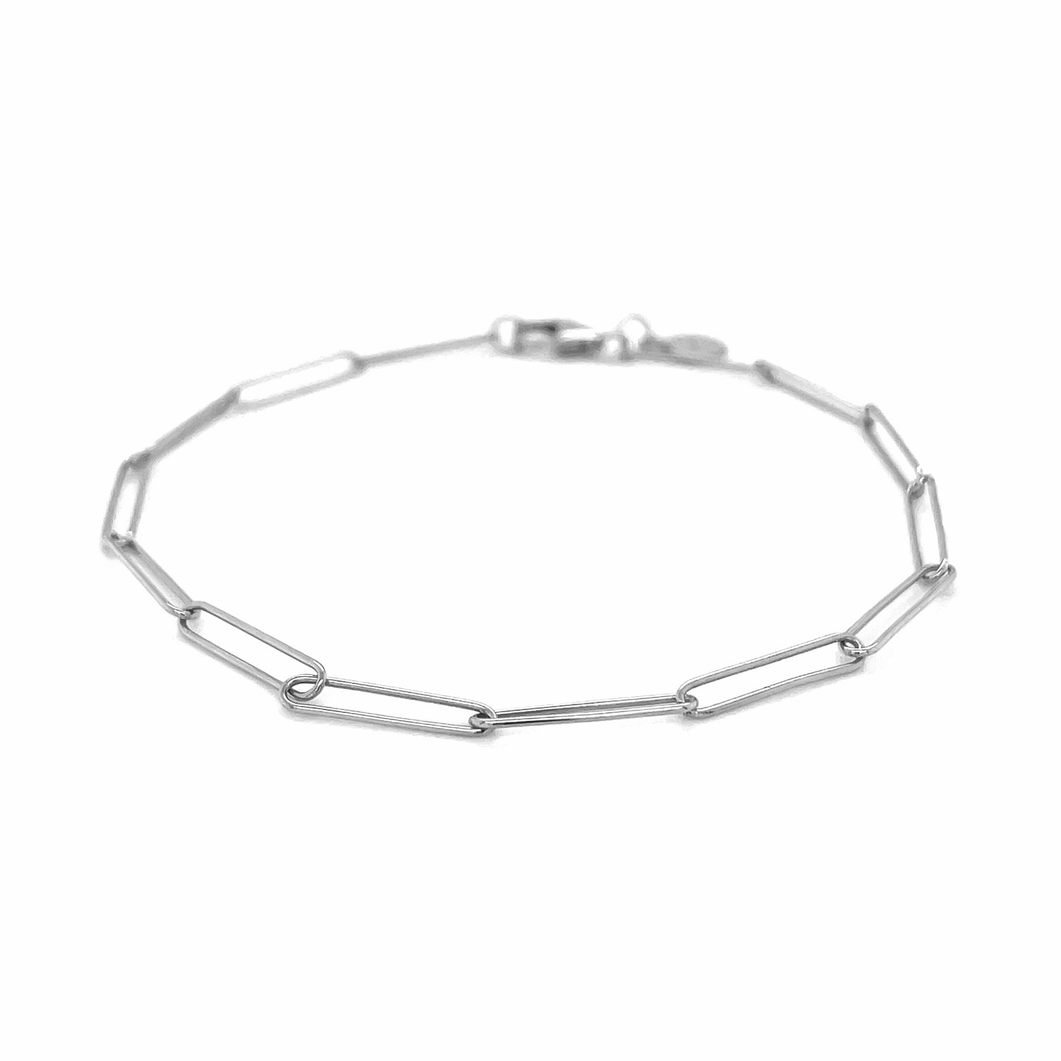 14k White Gold Wire Paperclip Bracelet