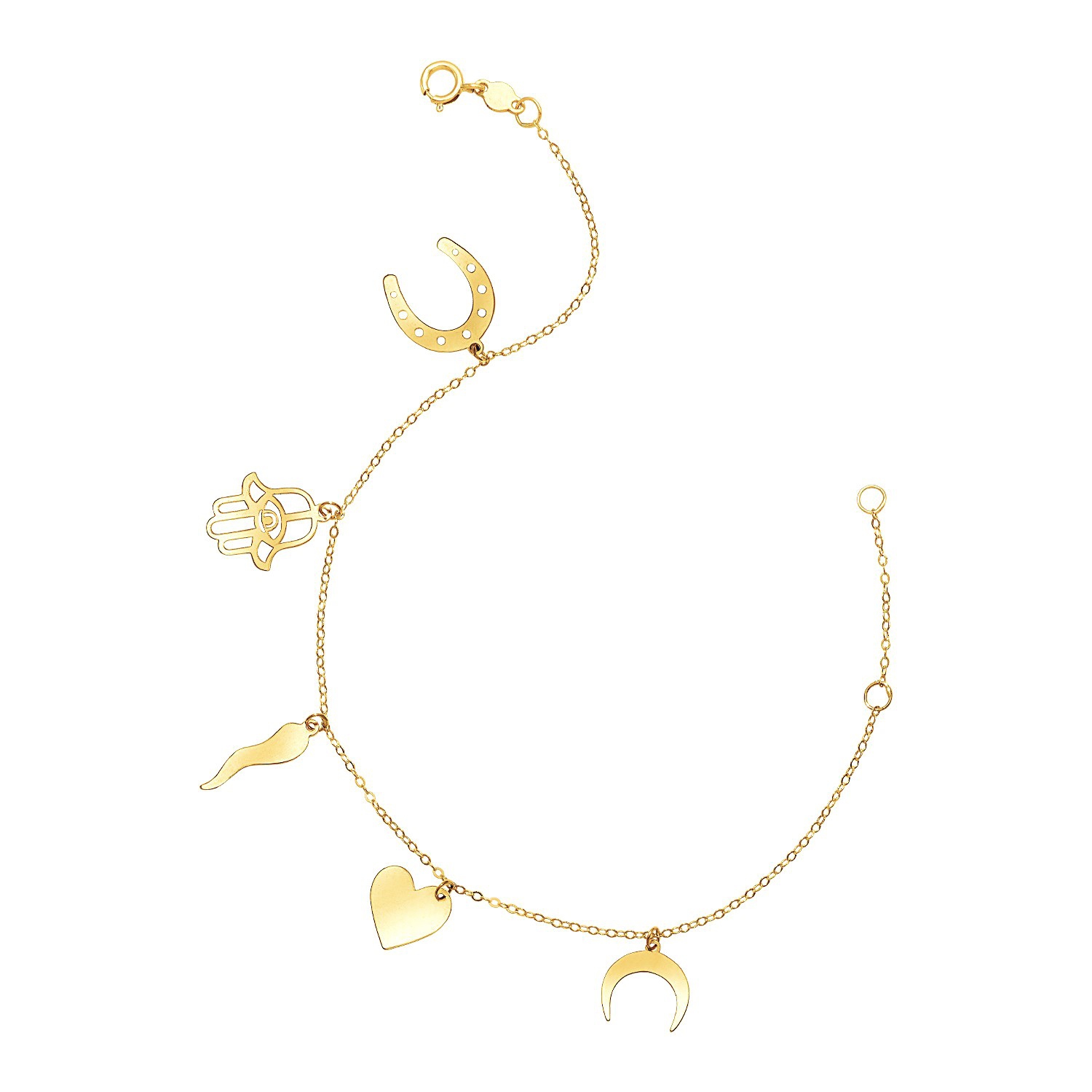 Bracelet 7&nbsp;po en or jaune 14K ct avec breloques polies
