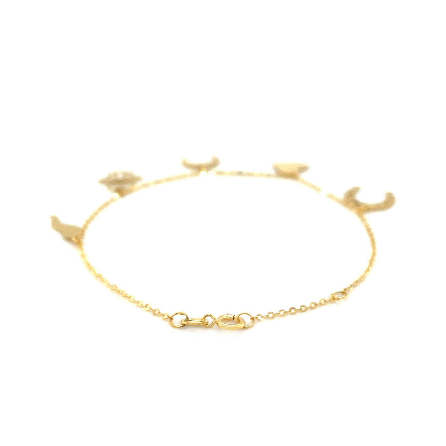 Bracelet 7 po en or jaune 14K ct avec breloques polies