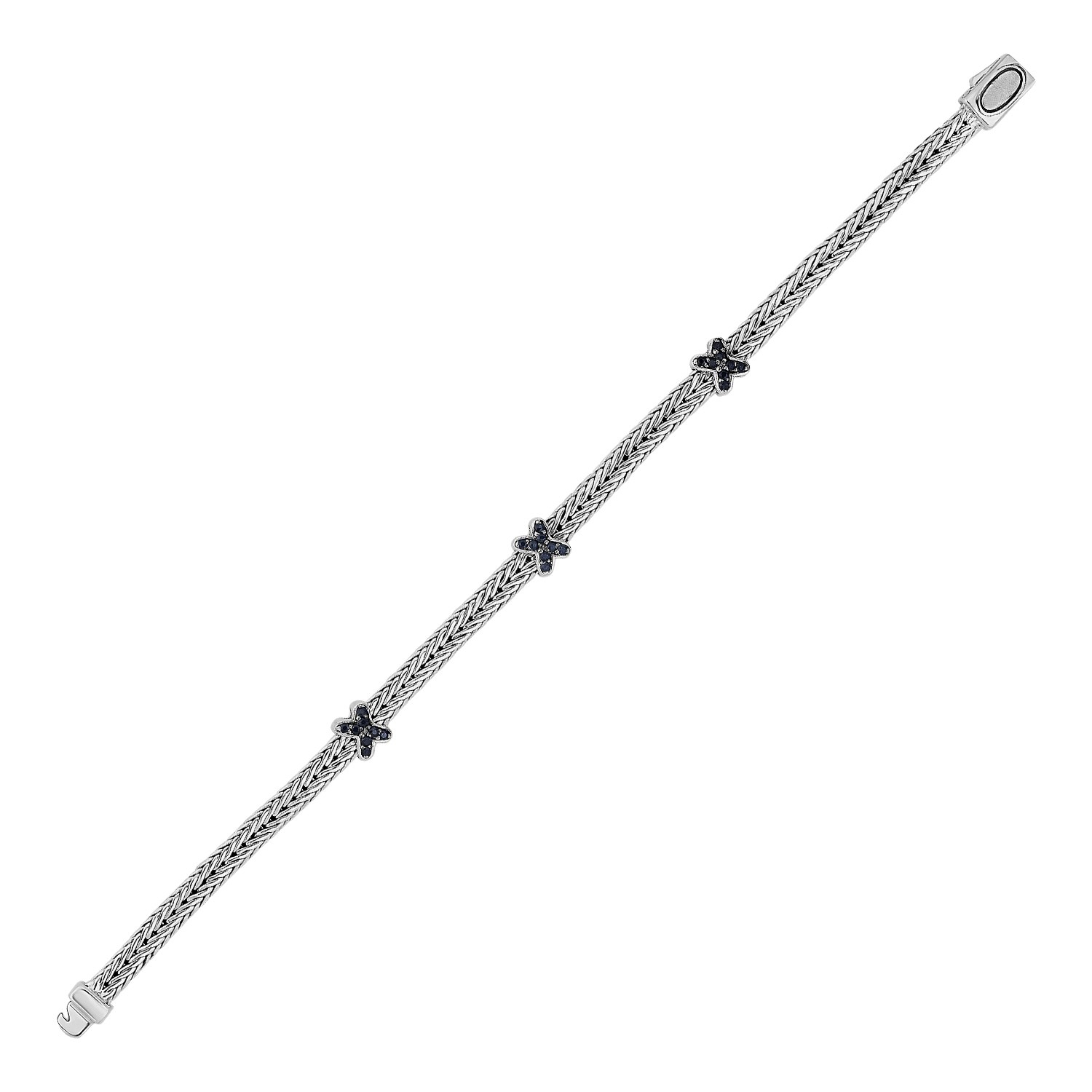 Bracelet maille corde en argent sterling rehaussé de X saphirs noirs