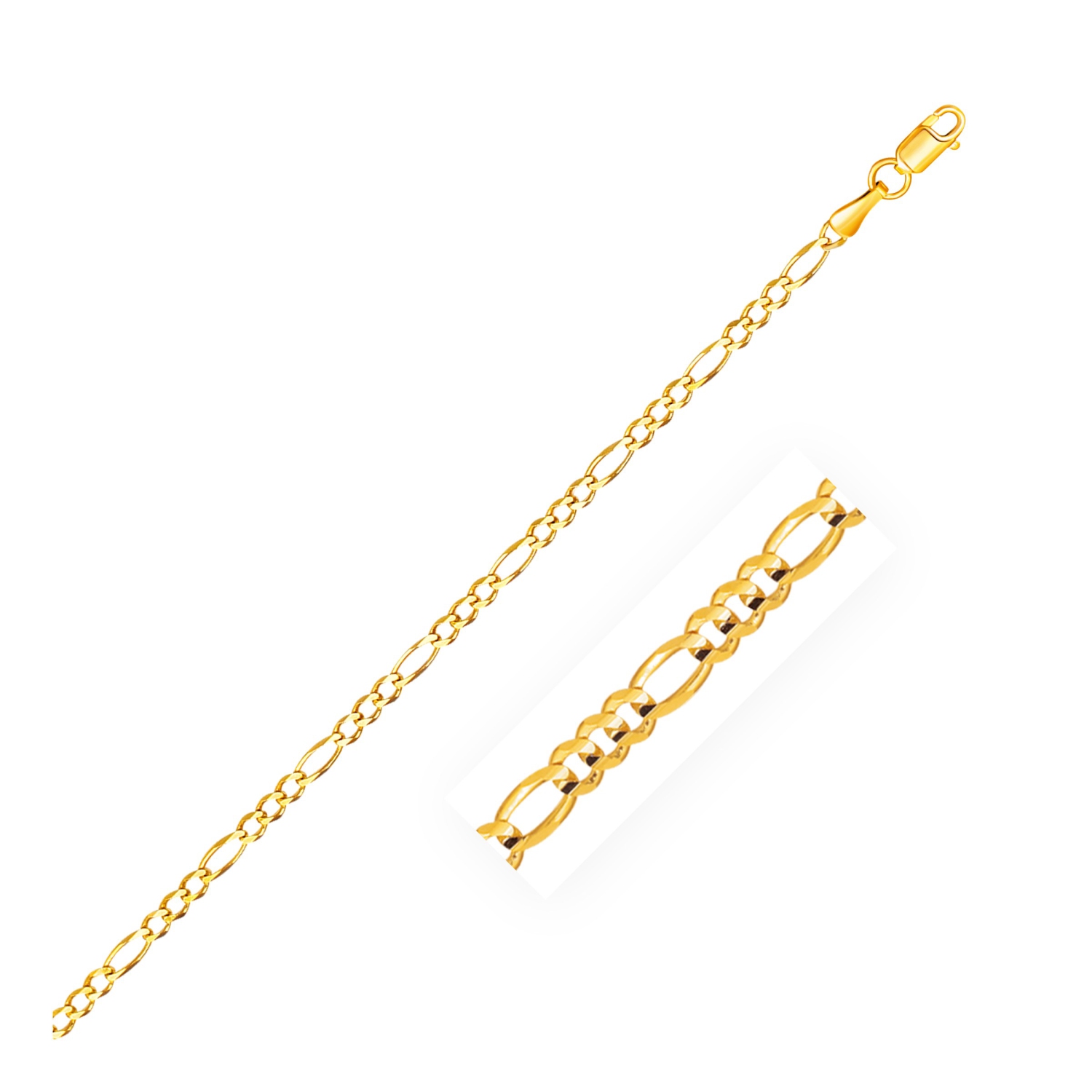 Bracelet figaro solide en or jaune 14k ct d'2,8&nbsp;mm