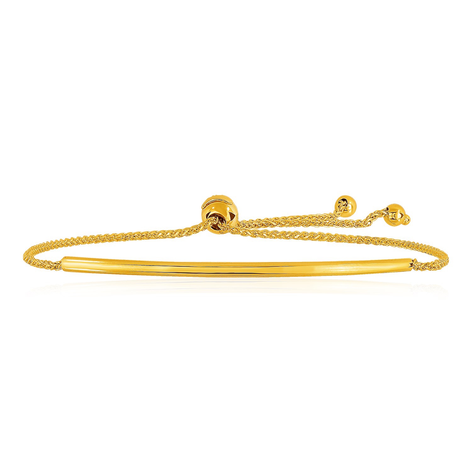 Bracelet avec barre incurvée lisse en or jaune 14K ct avec motif de lasso