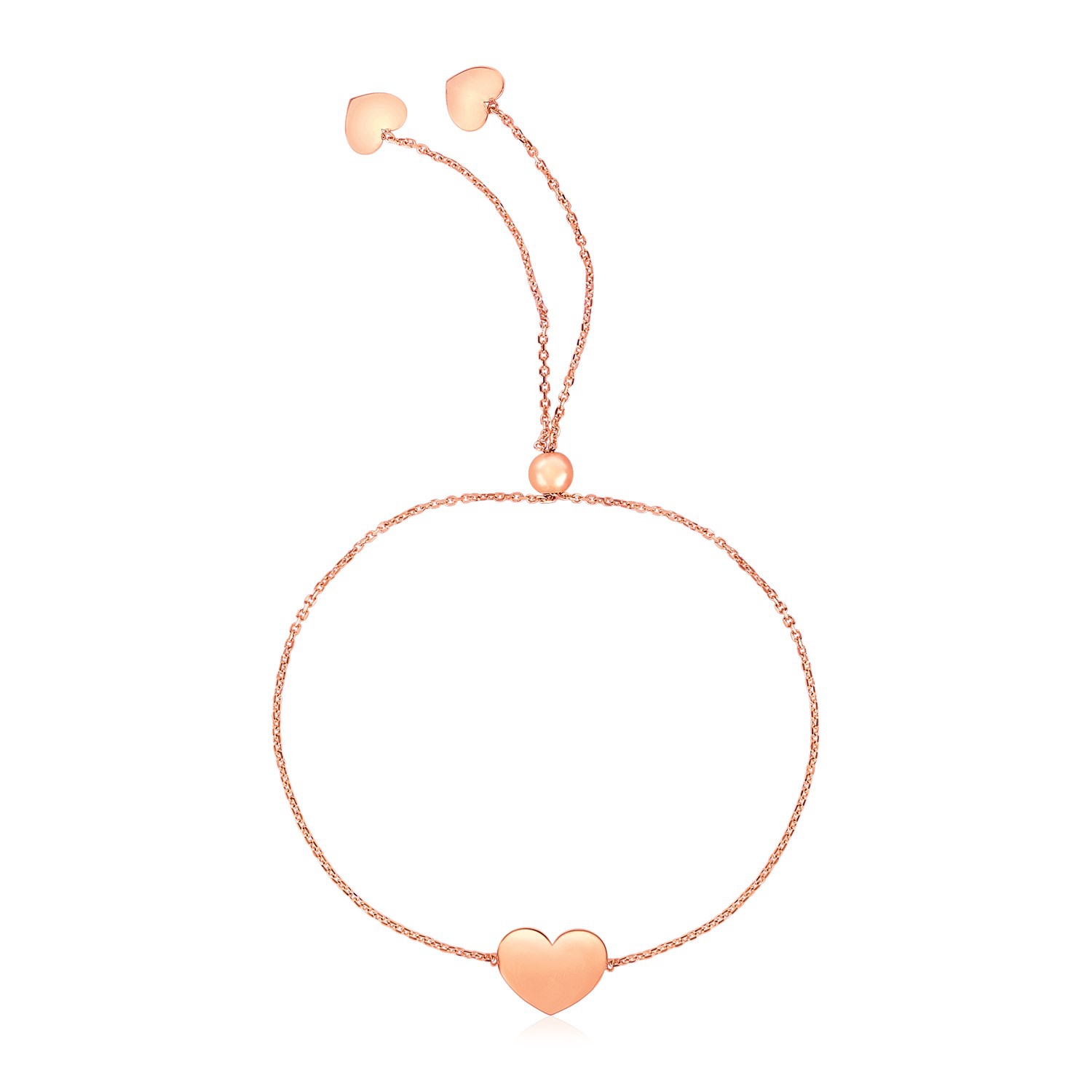Bracelet ajustable en forme de coeur en or rose 14K ct