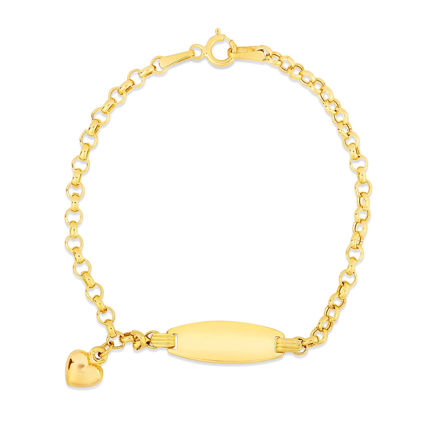 Bracelet d'identité à chaîne câble en or jaune 14K ct avec coeur pour enfants