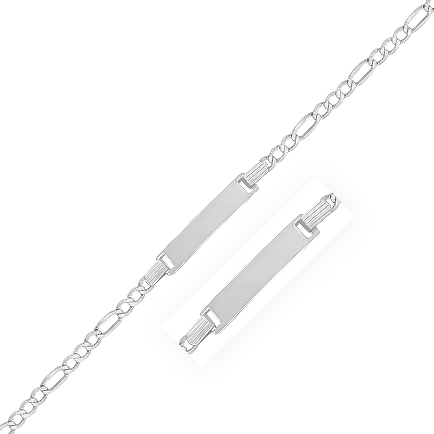 Chaîne Figaro en or blanc 14K ct avec bracelet d'identité pour enfants de fantaisie