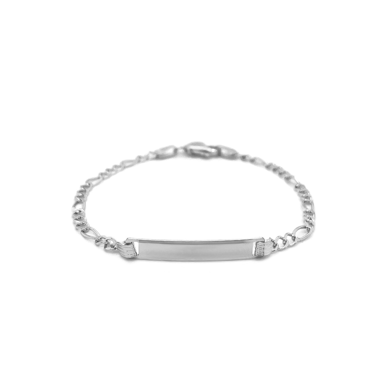 Chaîne Figaro en or blanc 14K ct avec bracelet d'identité pour enfants de fantaisie