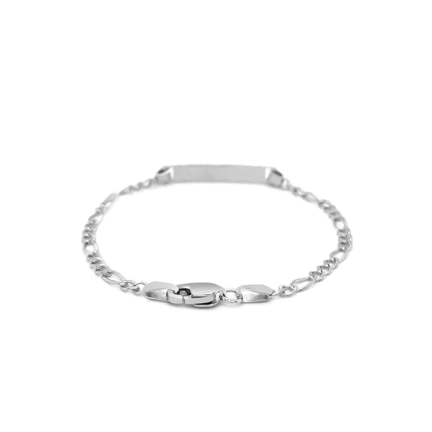 Chaîne Figaro en or blanc 14K ct avec bracelet d'identité pour enfants de fantaisie