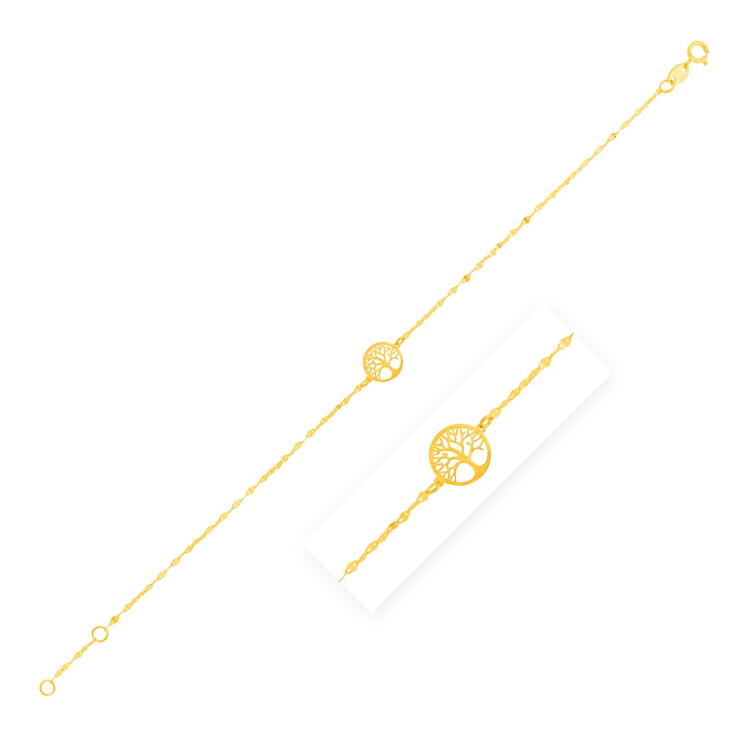 Bracelet en or jaune 14K ct avec arbre de vie