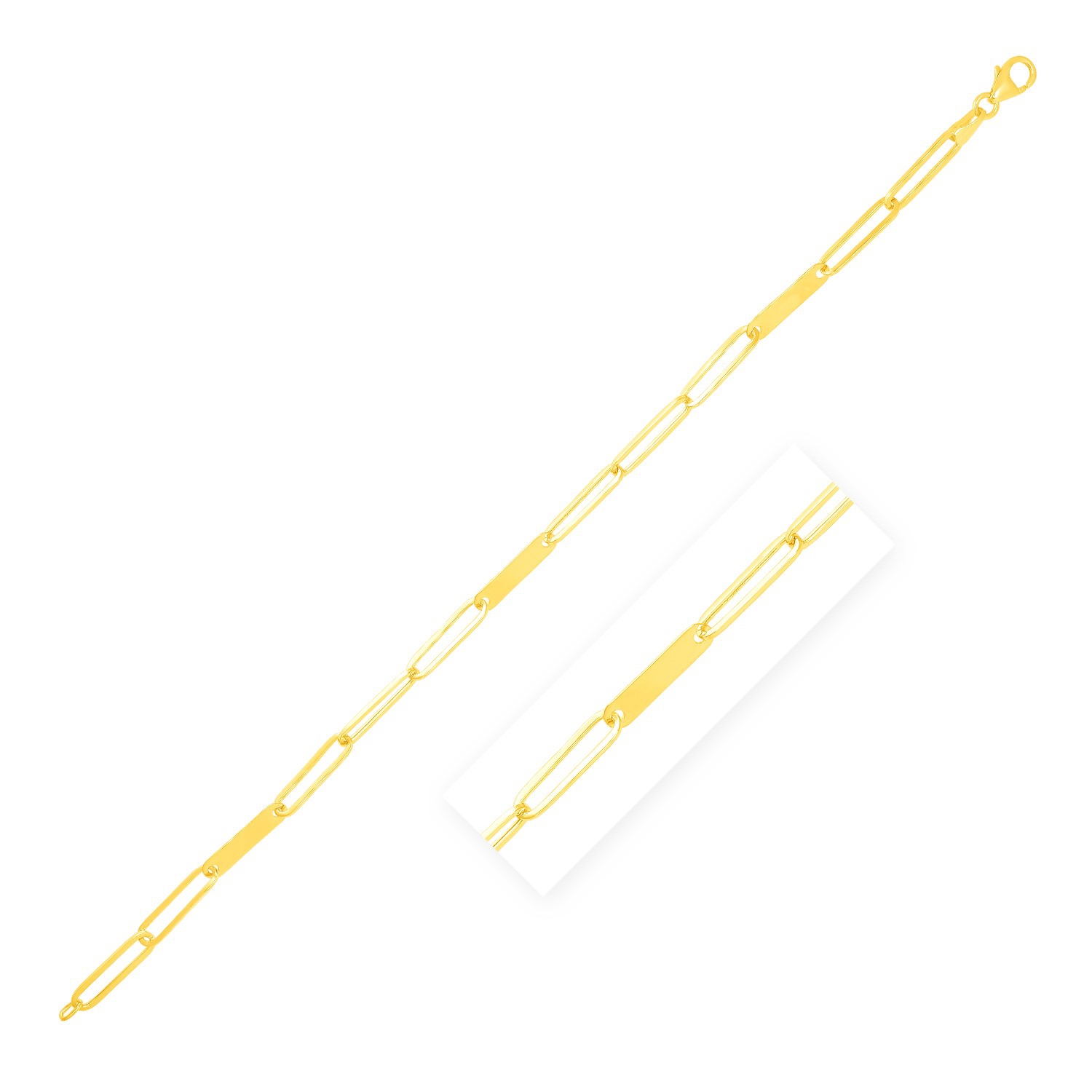 Bracelet à mailles et à barre dorée 7&nbsp;po en or jaune 14K ct avec boucles en papier alternées