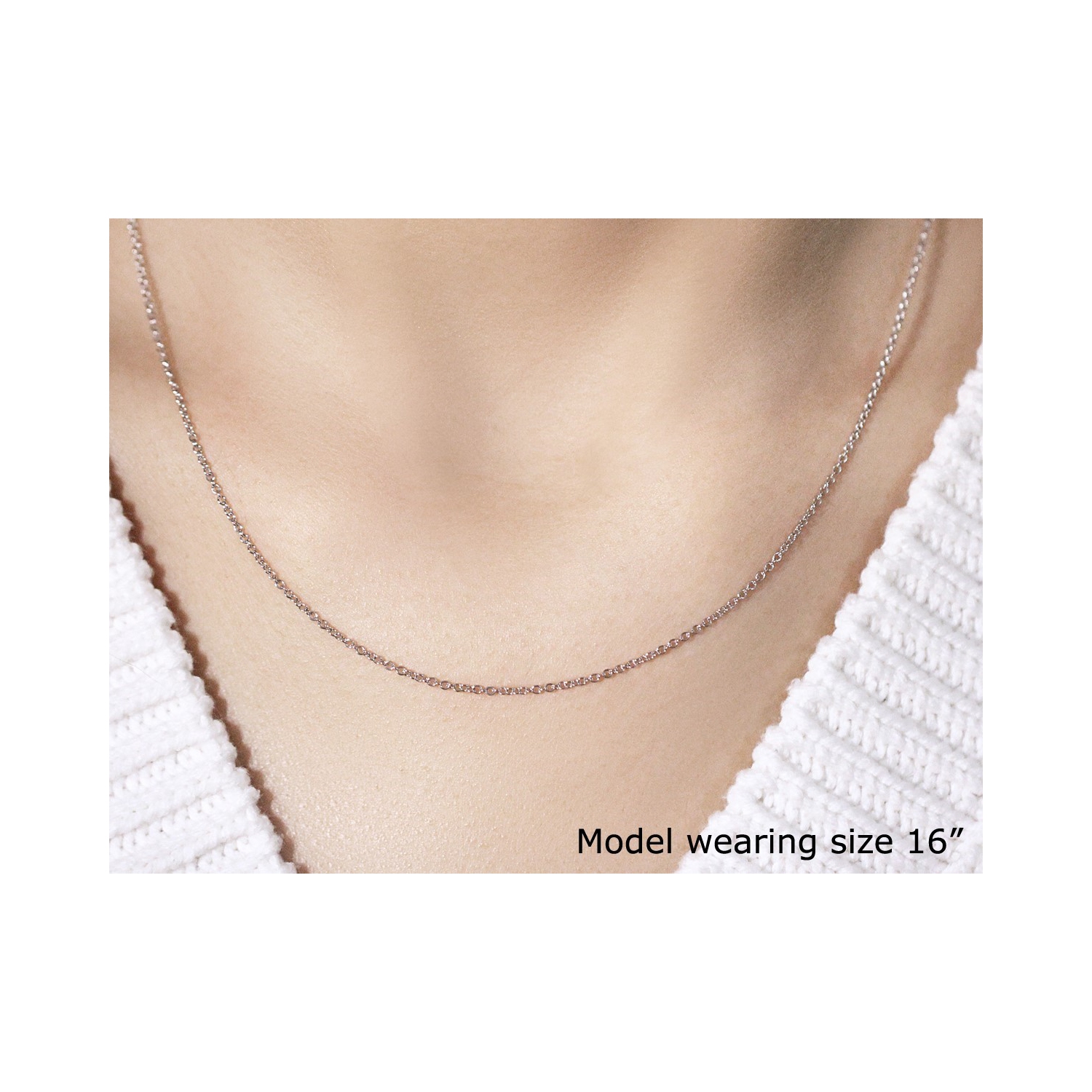 14k White Gold Round Cable Link Chain 1.3mm