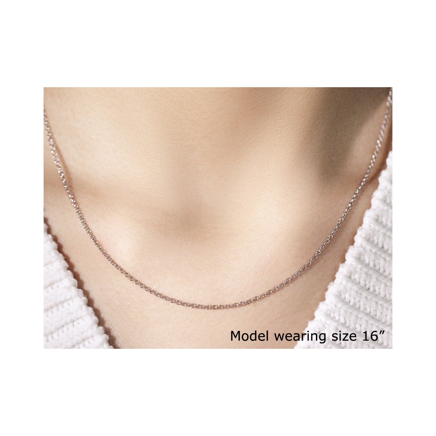 14k White Gold Round Cable Link Chain 1.5mm