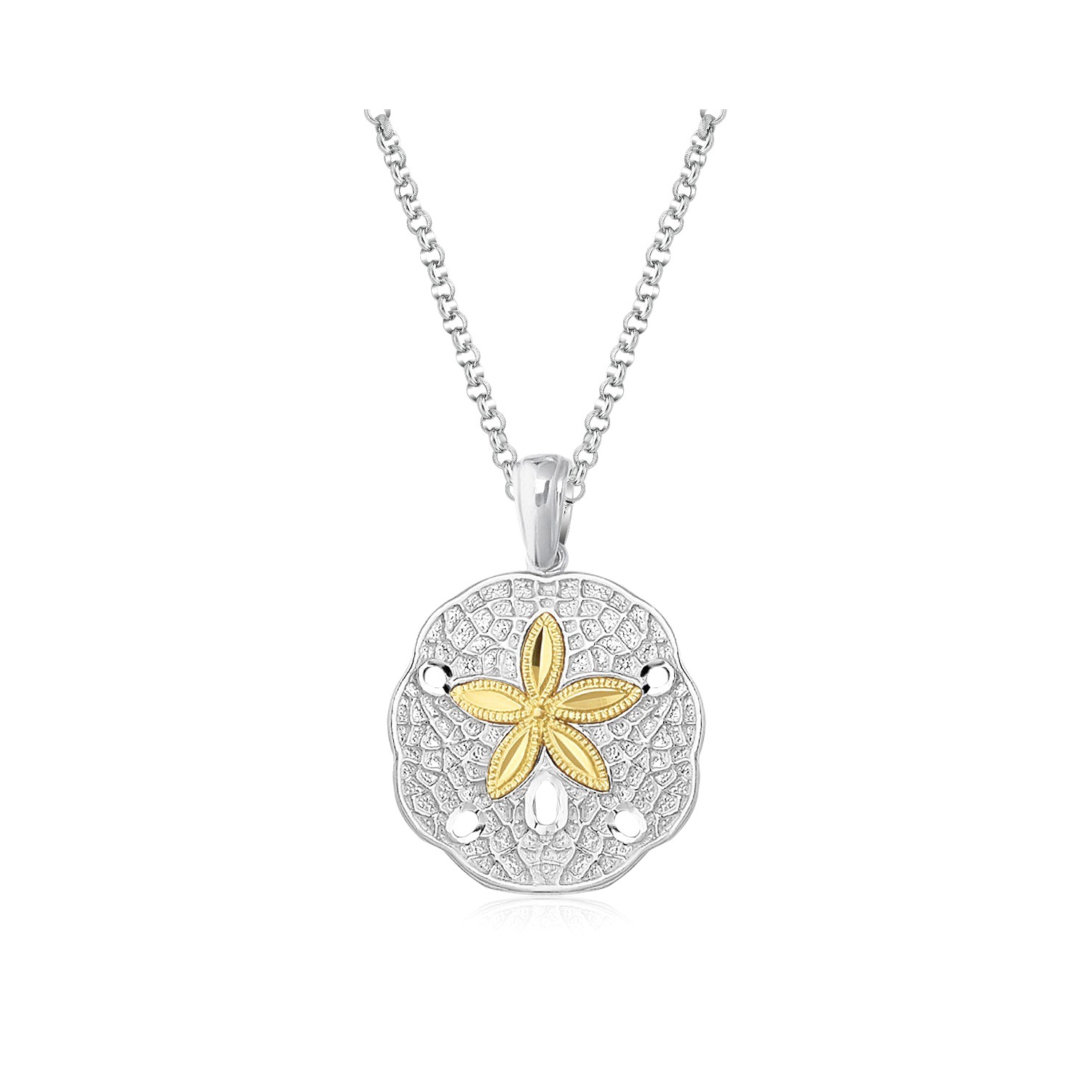 Designer Sterling Silver and 14k Yellow Gold Sand Dollar Pendant