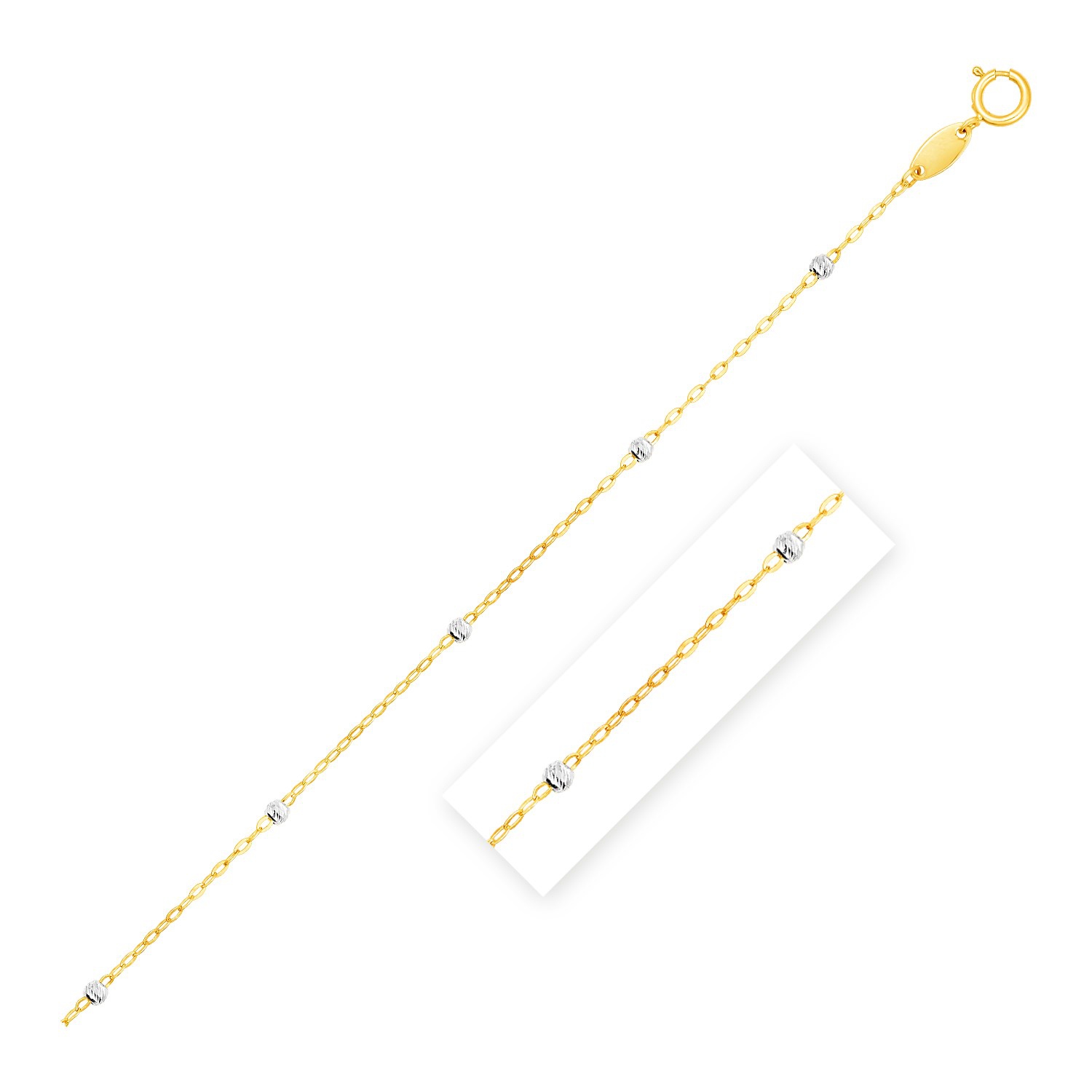 Diamond Cut Bead Links Pendant Chain in 14k Two Tone Gold