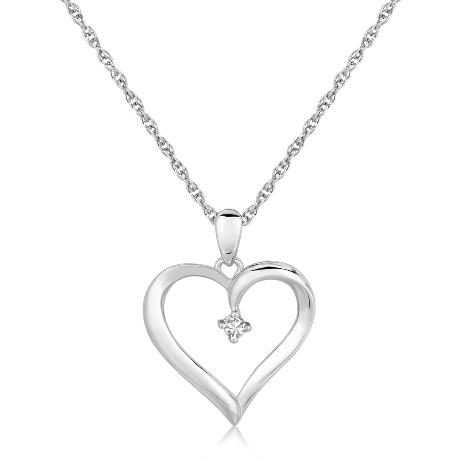 Sterling Silver Diamond Embellished Open Heart Pendant