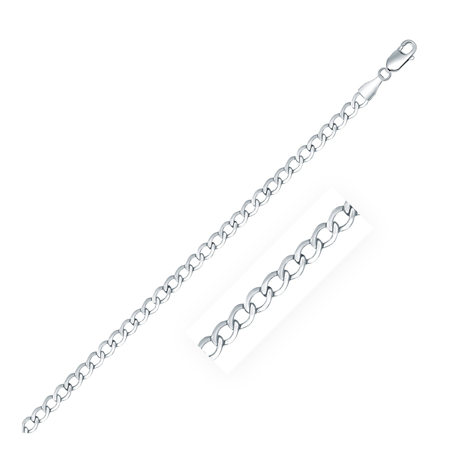 Chaîne gourmette en argent sterling plaqué rhodium de 3,7&nbsp;mm