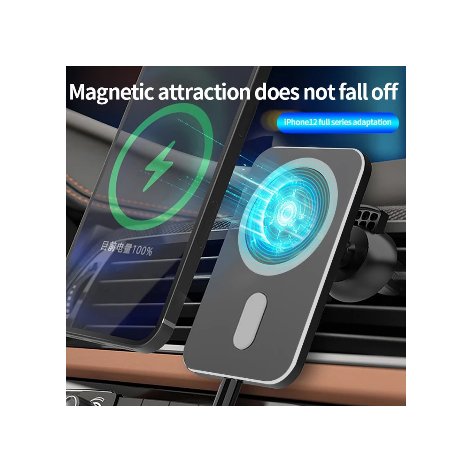 TUTT 15W Qi Magnetic Wireless Car Phone Holder Charger 360° Adjustable Strong Magnetic Compatible with iPhone 15 14 13 12 Pro Plus Max Mini