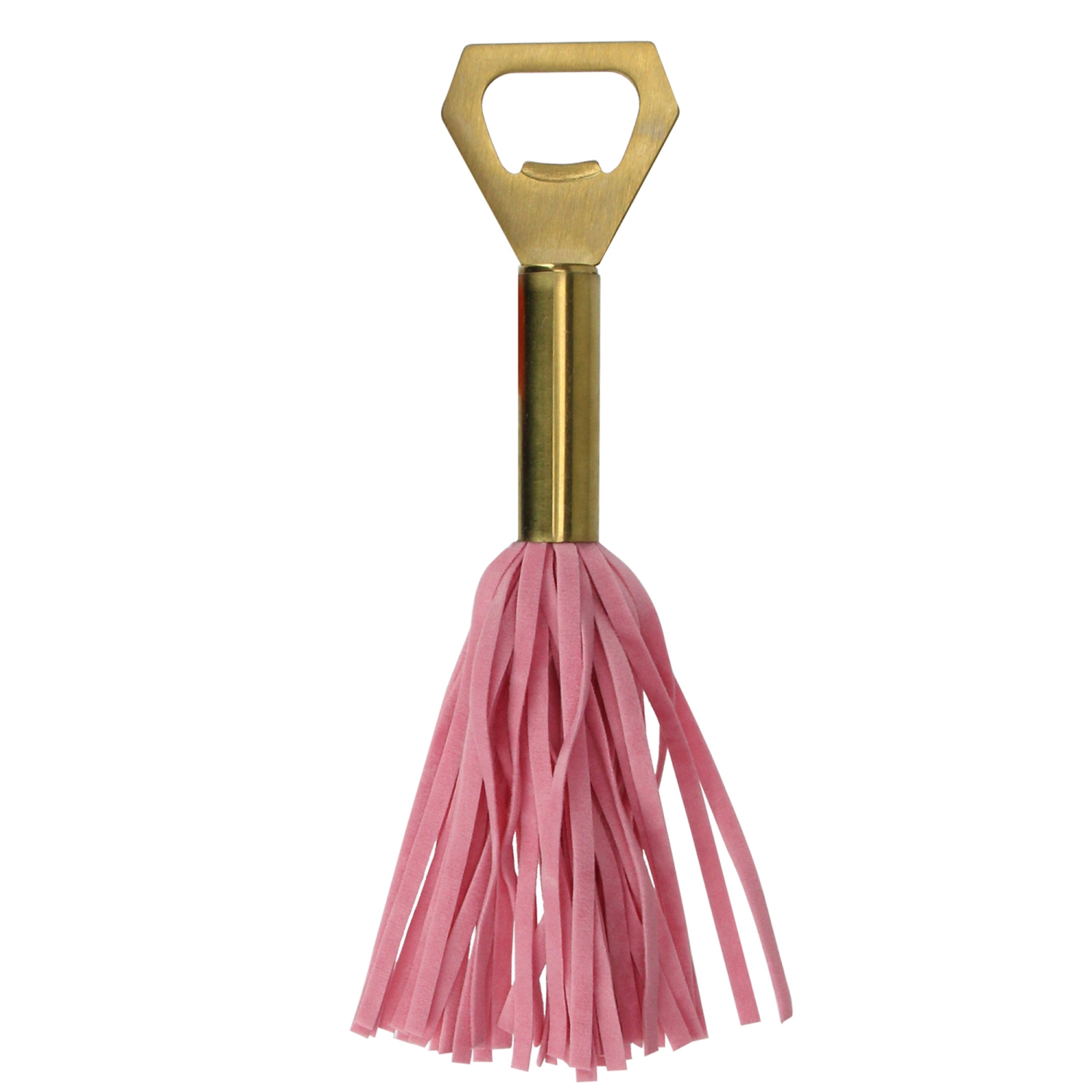 7.5" Gold and Pink Vegan Leather Tasseled Metal Bottle Opener