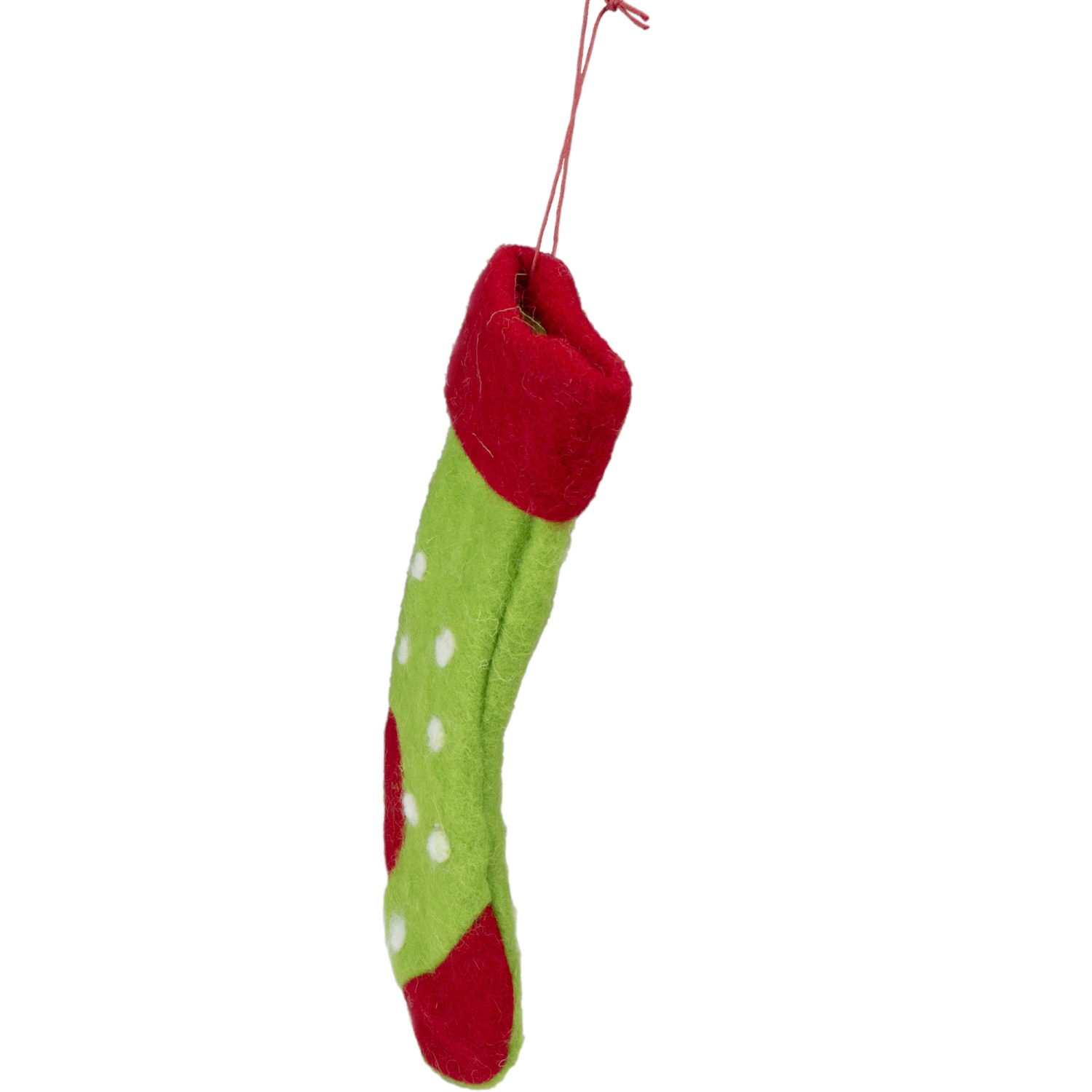 9.5" Green and Red Polka Dotted Felt Christmas Stocking Ornament