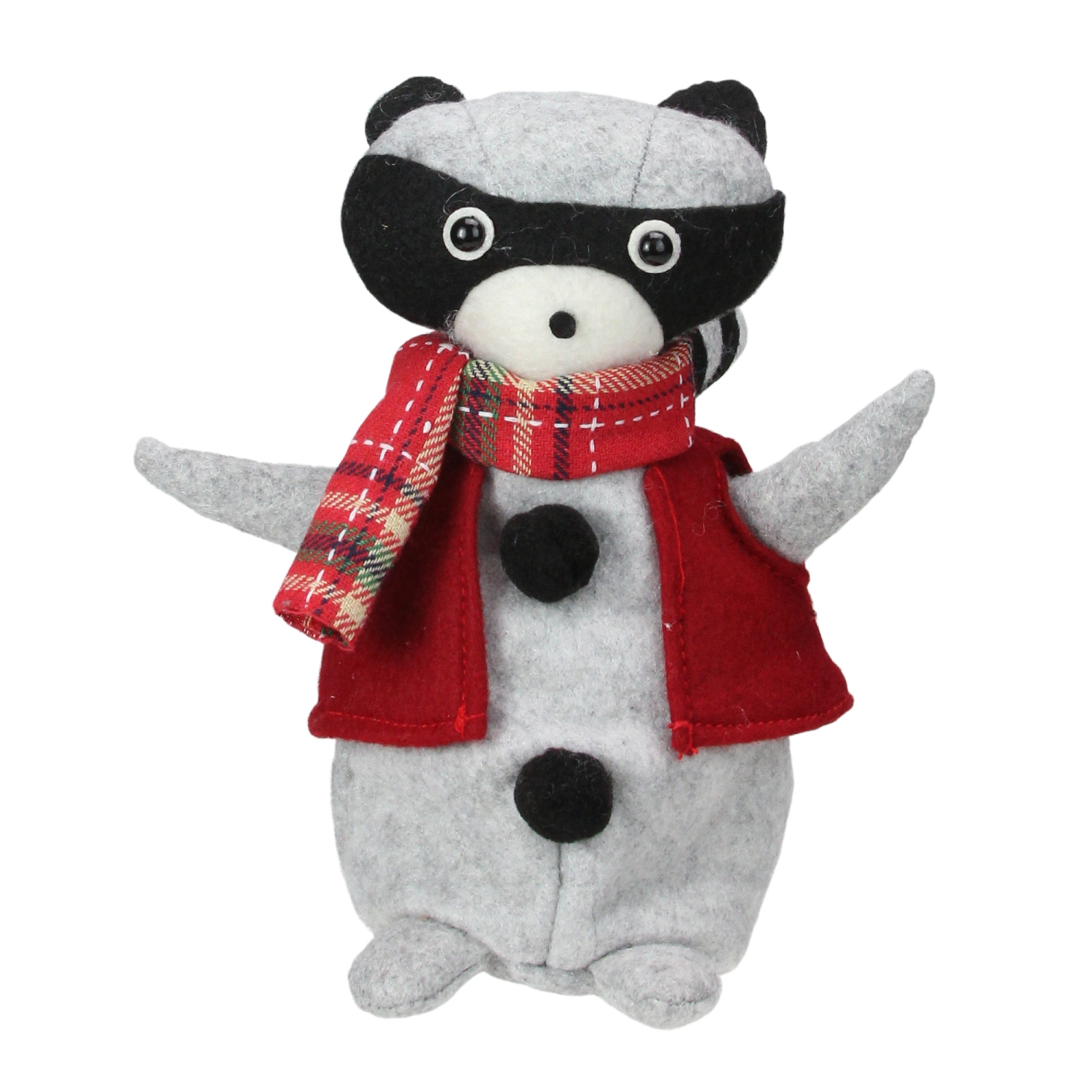 7" Animated Gray and Flannel Raccoon Tabletop Christmas Decoration