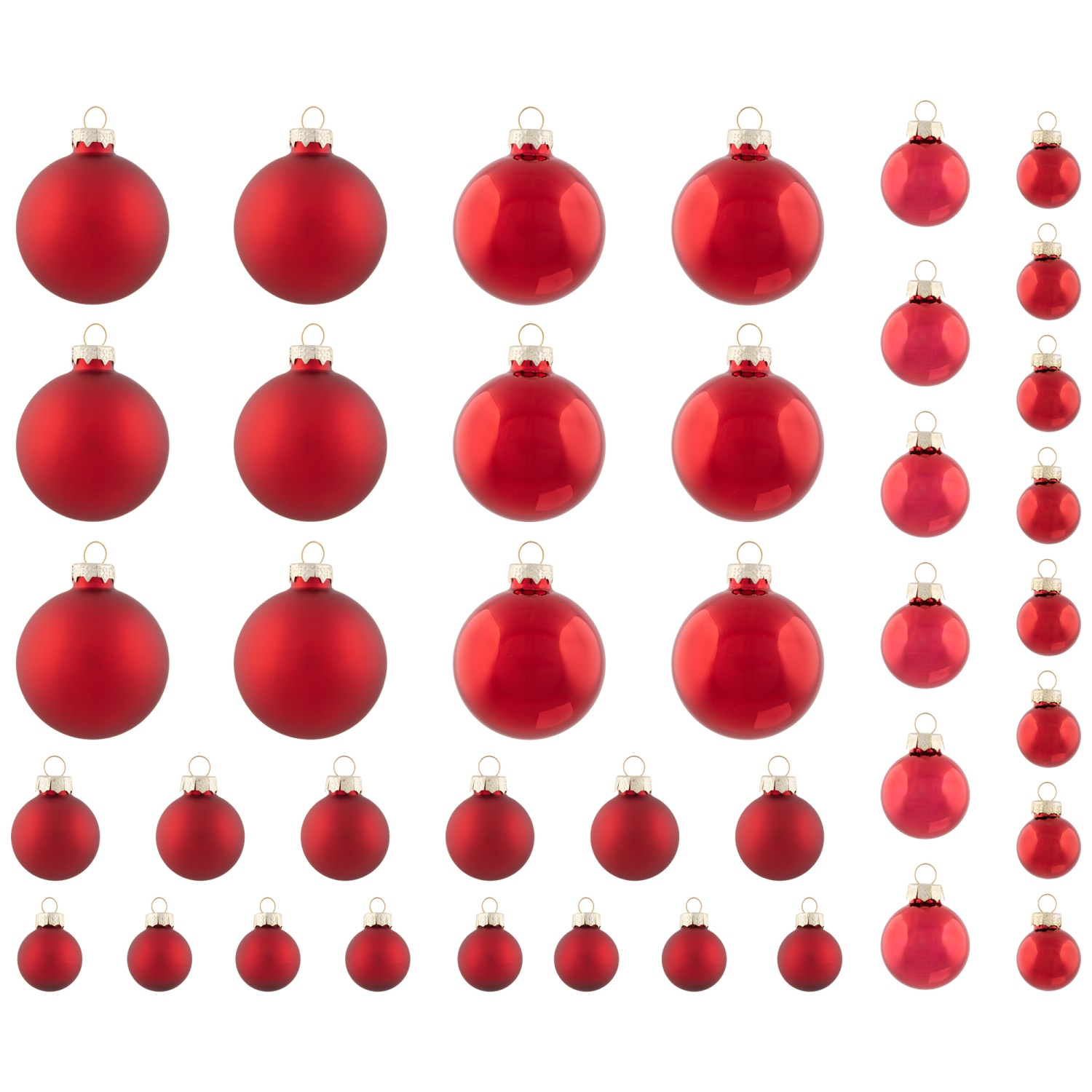 40ct Shiny, Glitter and Matte Red Glass Ball Christmas Ornament Set 1"-2.5"