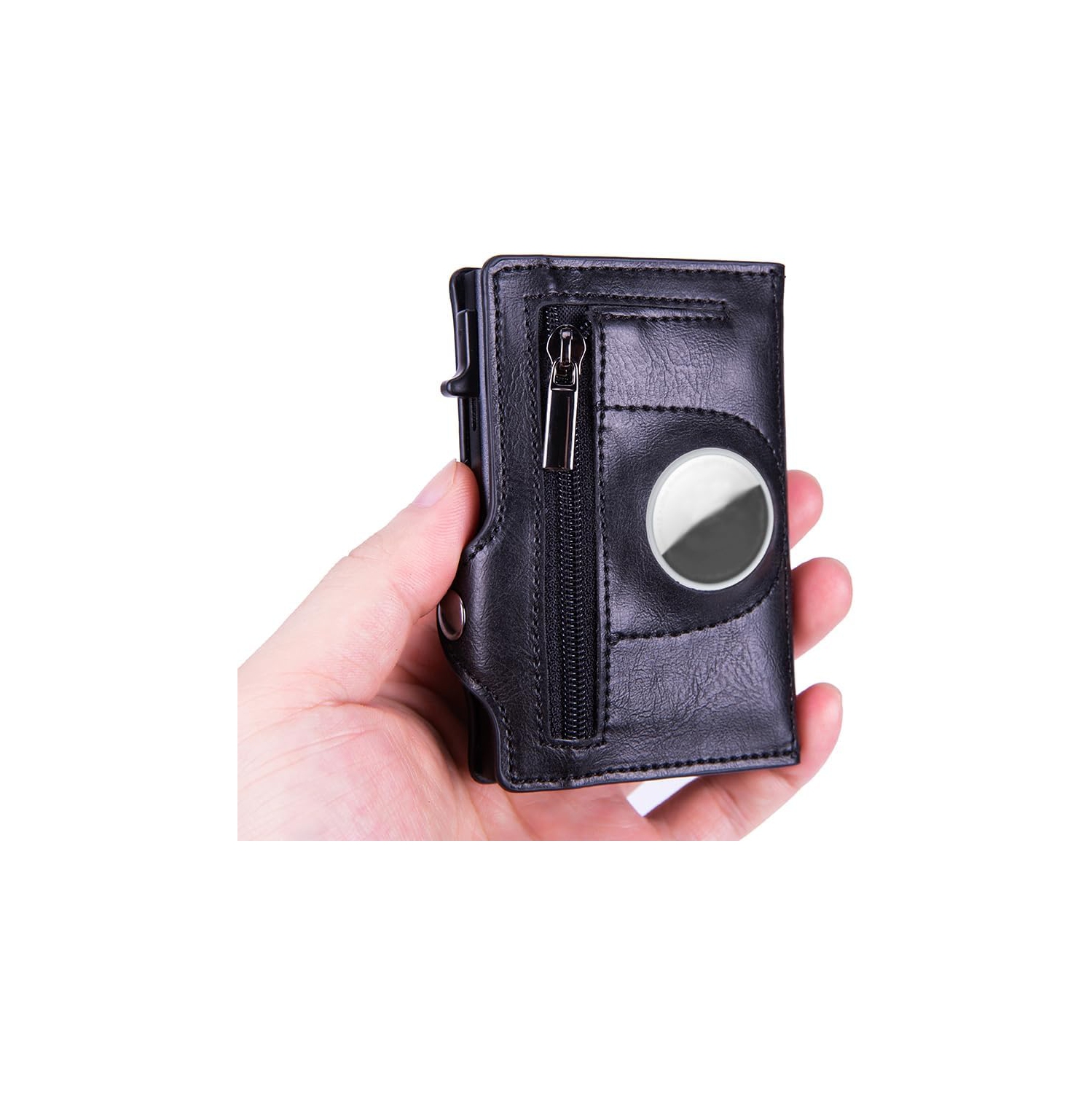 navor Leather Pop-up Slim Wallet with AirTag Holder, RFID Blocking, Card Holder with 1-8 Card Capacity with 1 Coin Pocket, 2 Extra Card slots, 1 Cash