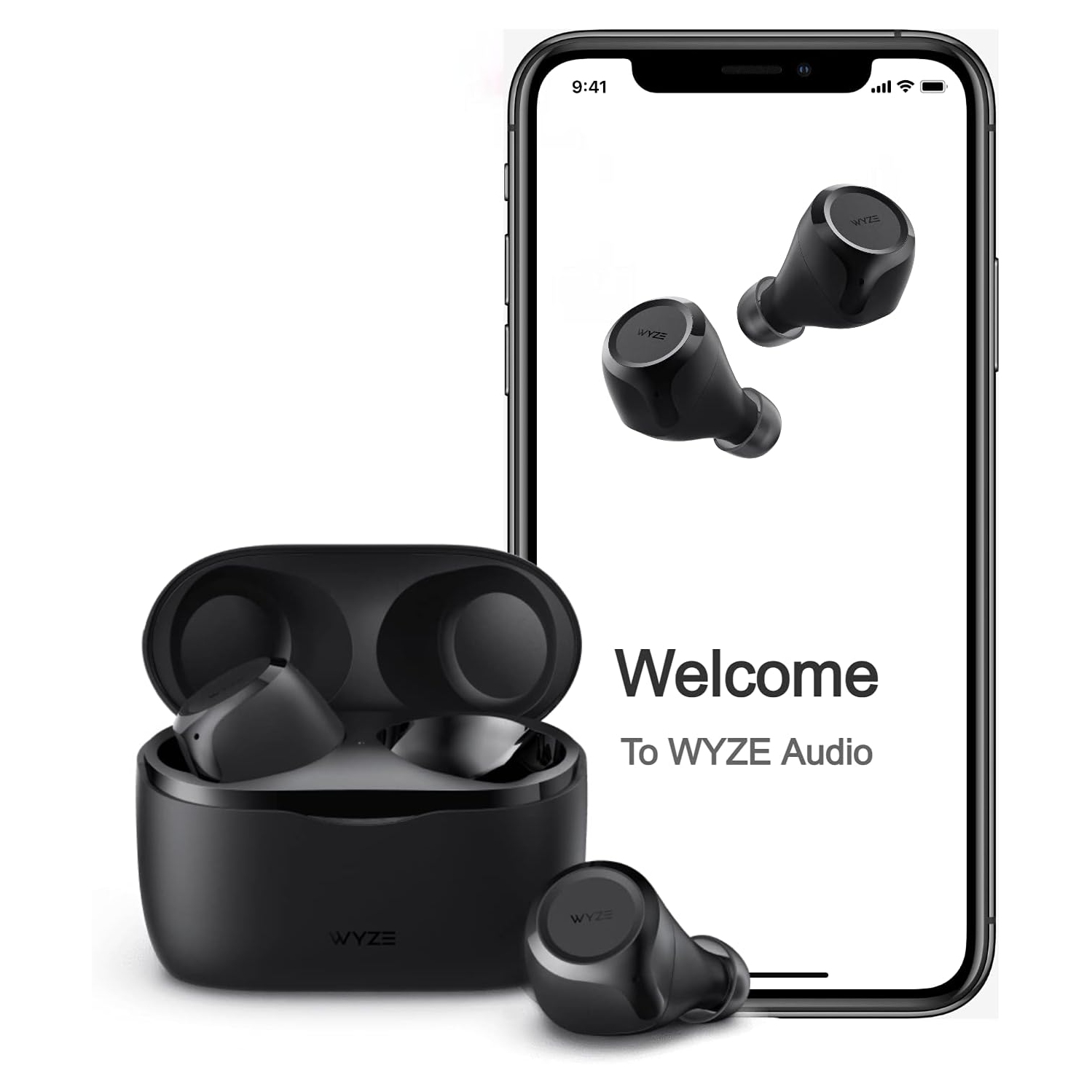 WYZE Wireless Earbuds 5.0 Bluetooth Headphones with IPX5 Sweat Resistance, 30 dB Noise Reduction,4 Voice-Isolating Mics, Alexa Built-in True Wireless Earbuds,Charging Case, Workout