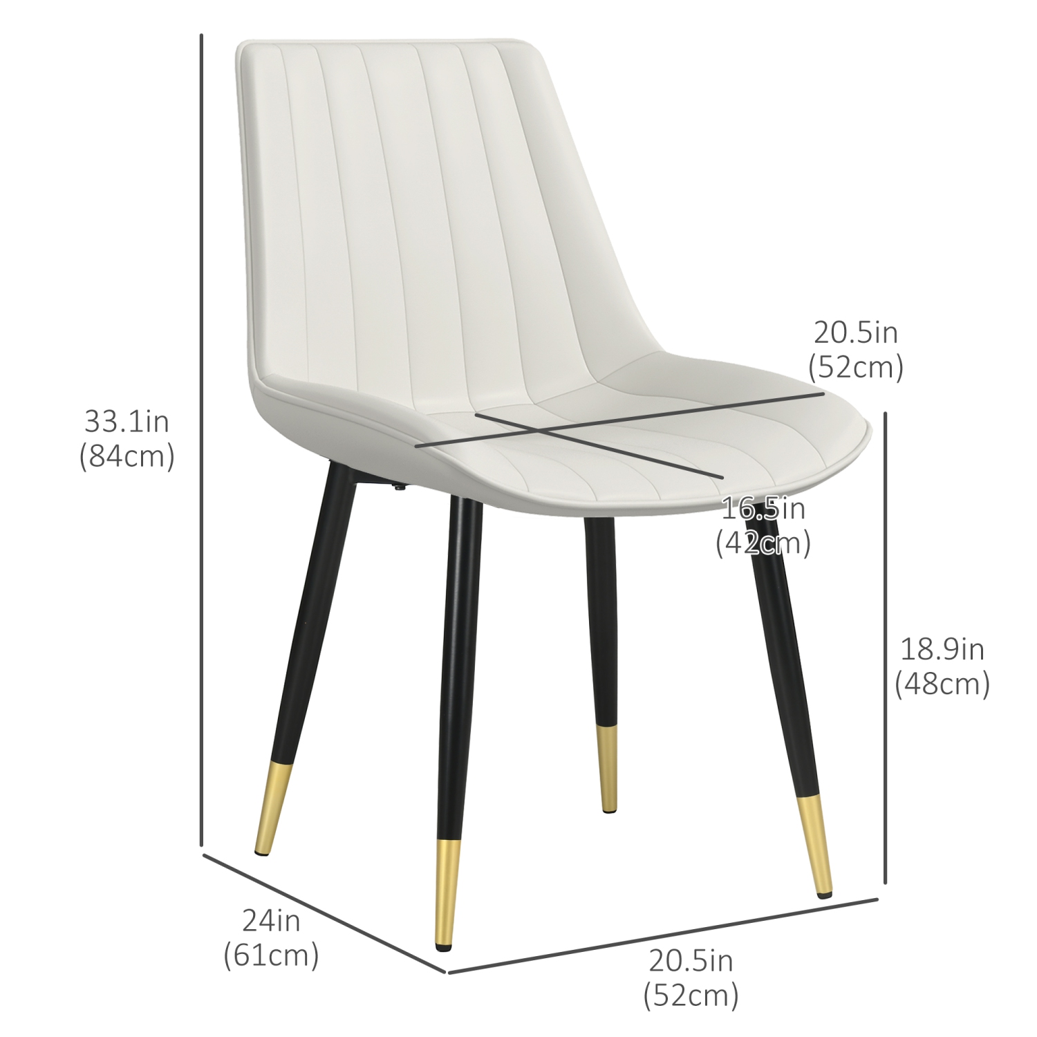 Ensemble de 2 chaises de salle à manger de HOMCOM, chaise de cuisine moderne avec revêtement en similicuir de polyuréthane et pattes en acier,
