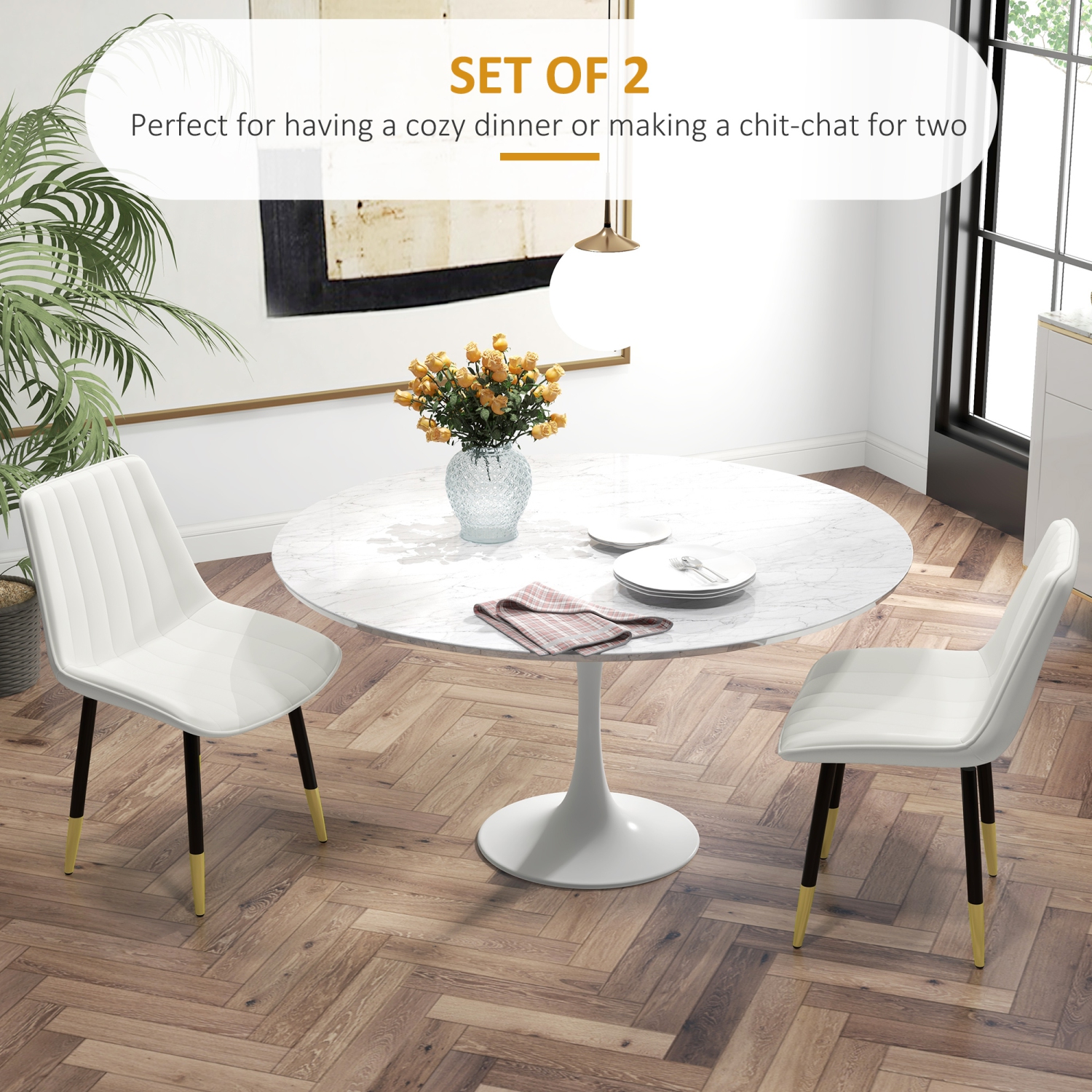 Ensemble de 2 chaises de salle à manger de HOMCOM, chaise de cuisine moderne avec revêtement en similicuir de polyuréthane et pattes en acier,