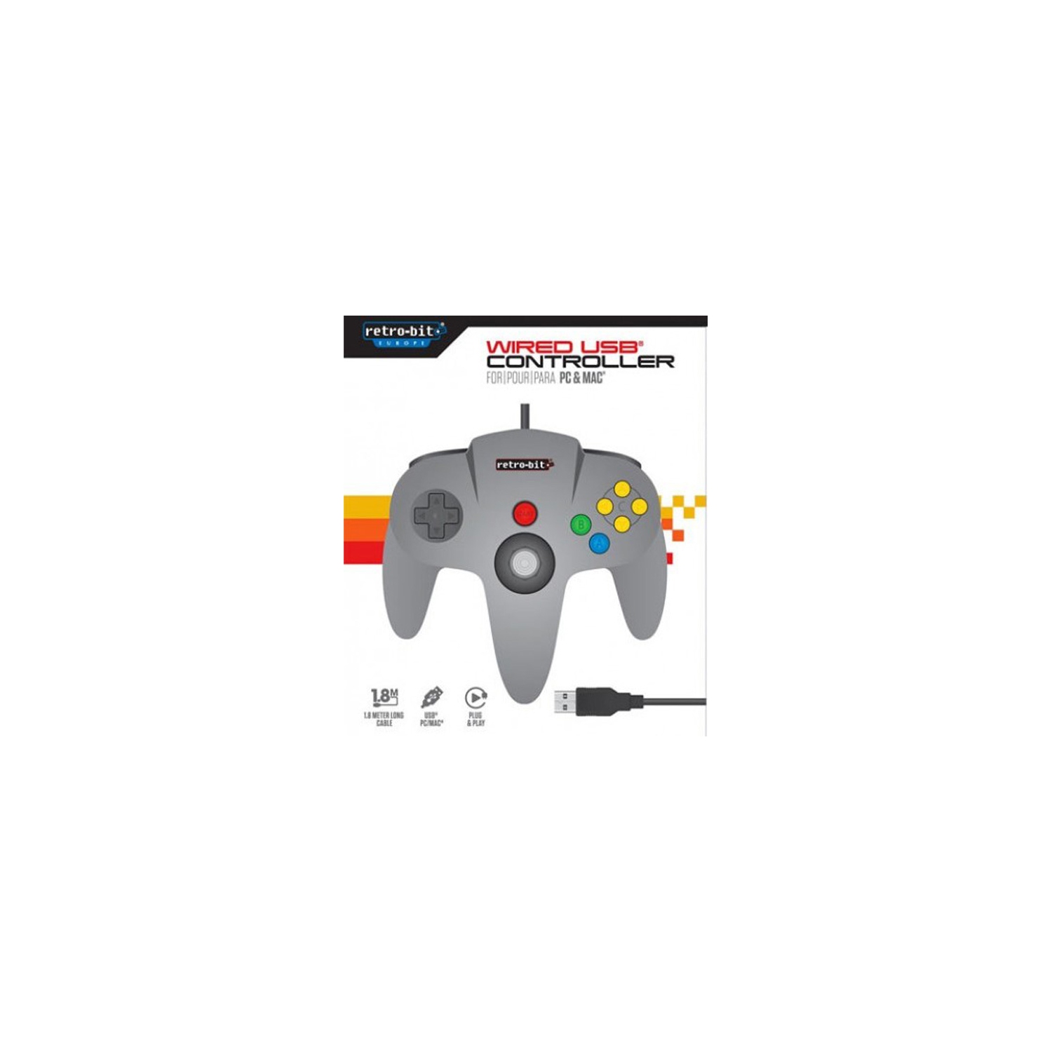Grey N64 Wired PC & Mac USB Controller [Retro-Bit Europe]