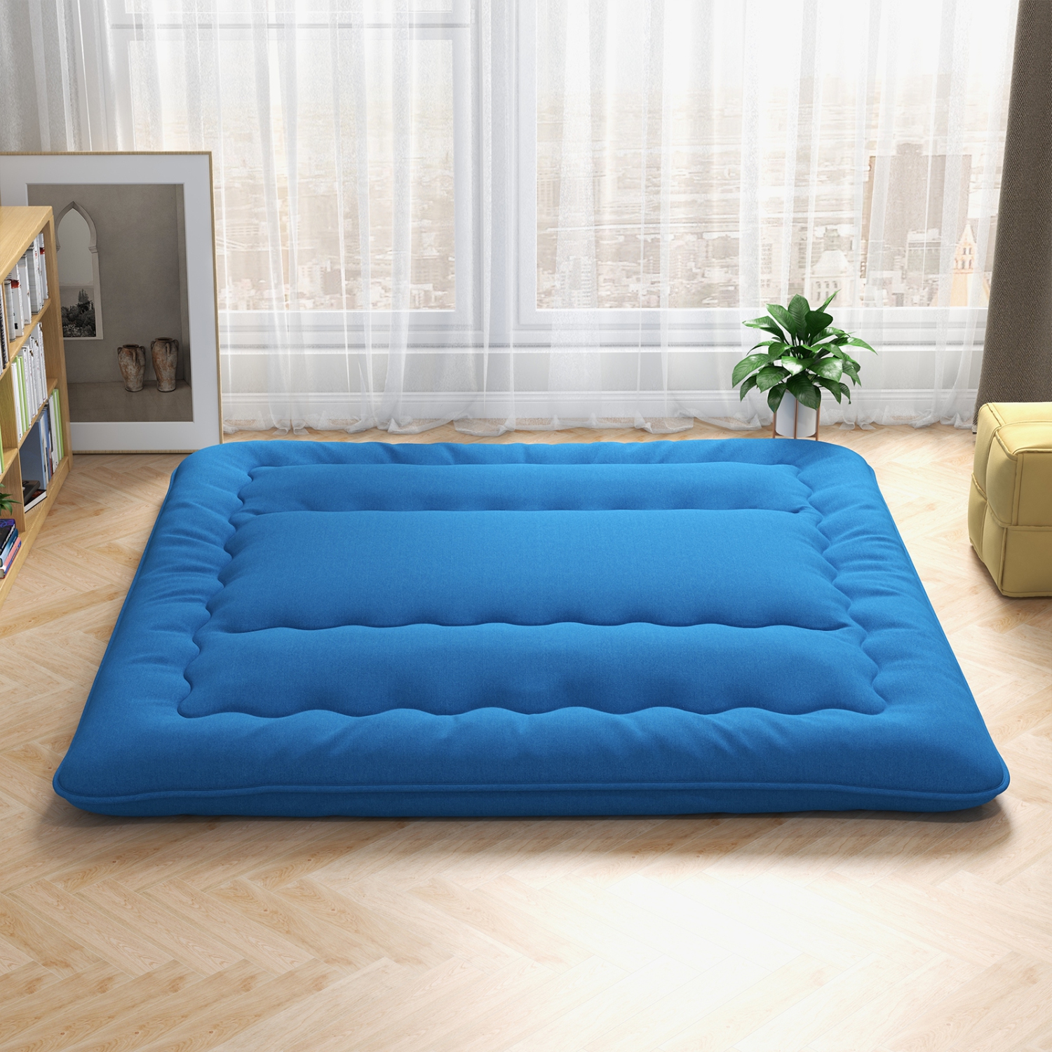 Costway Full/King/Queen/Twin Futon Mattress Japanese Floor Sleeping Pad Washable Cover Carry Bag Blue