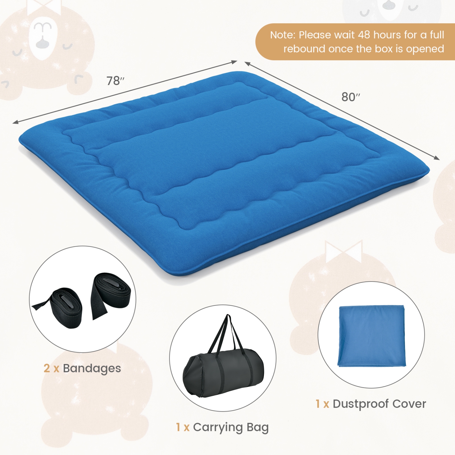 Costway Full/King/Queen/Twin Futon Mattress Japanese Floor Sleeping Pad Washable Cover Carry Bag Blue