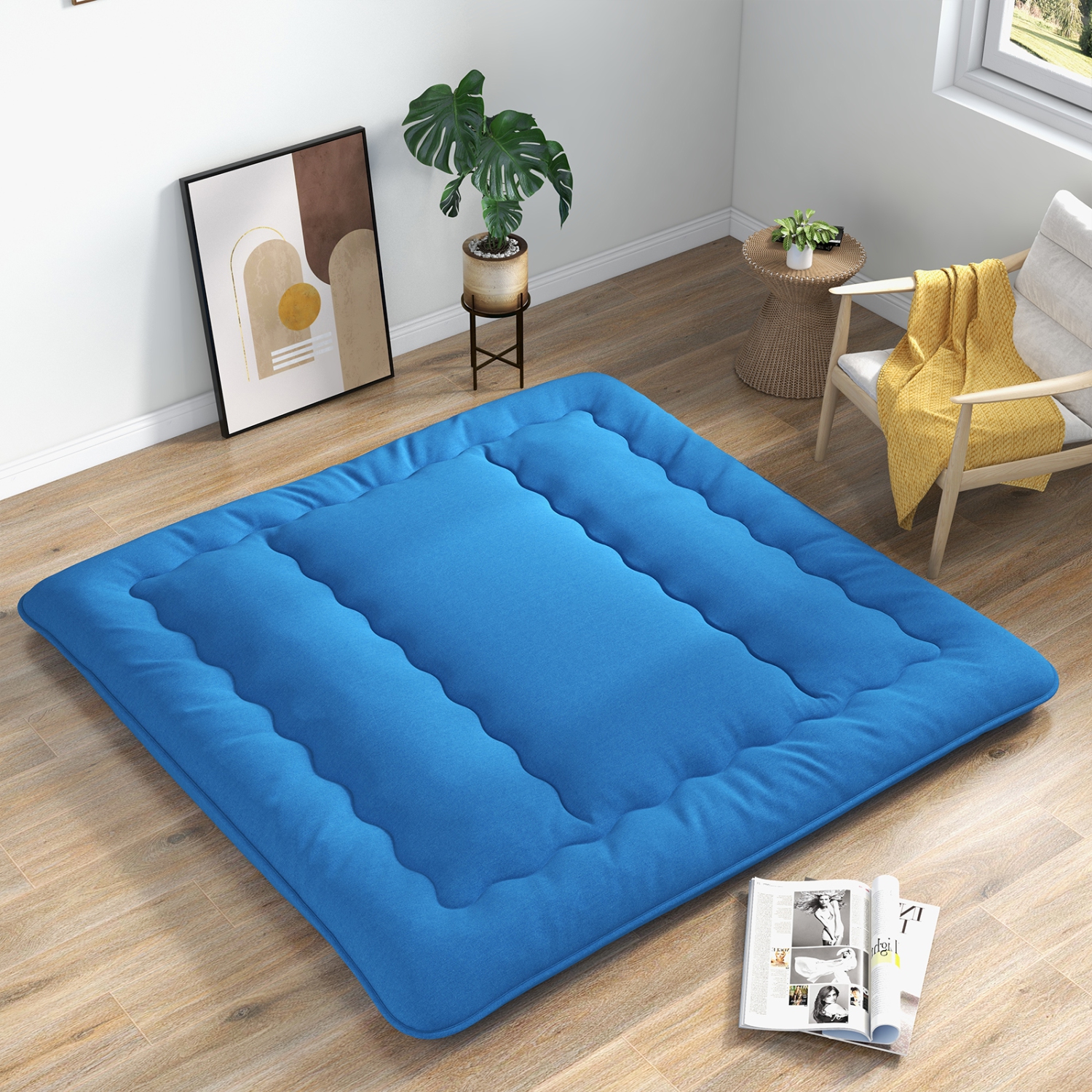 Costway Full/King/Queen/Twin Futon Mattress Japanese Floor Sleeping Pad Washable Cover Carry Bag Blue