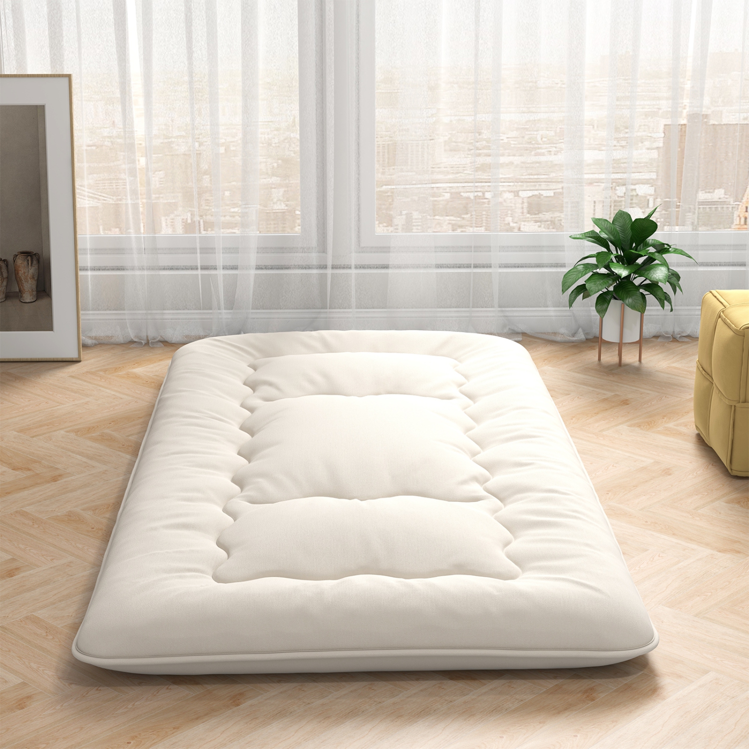 Matelas de futon de Costway coussin de sol japonais housse lavable Sac de transport beige