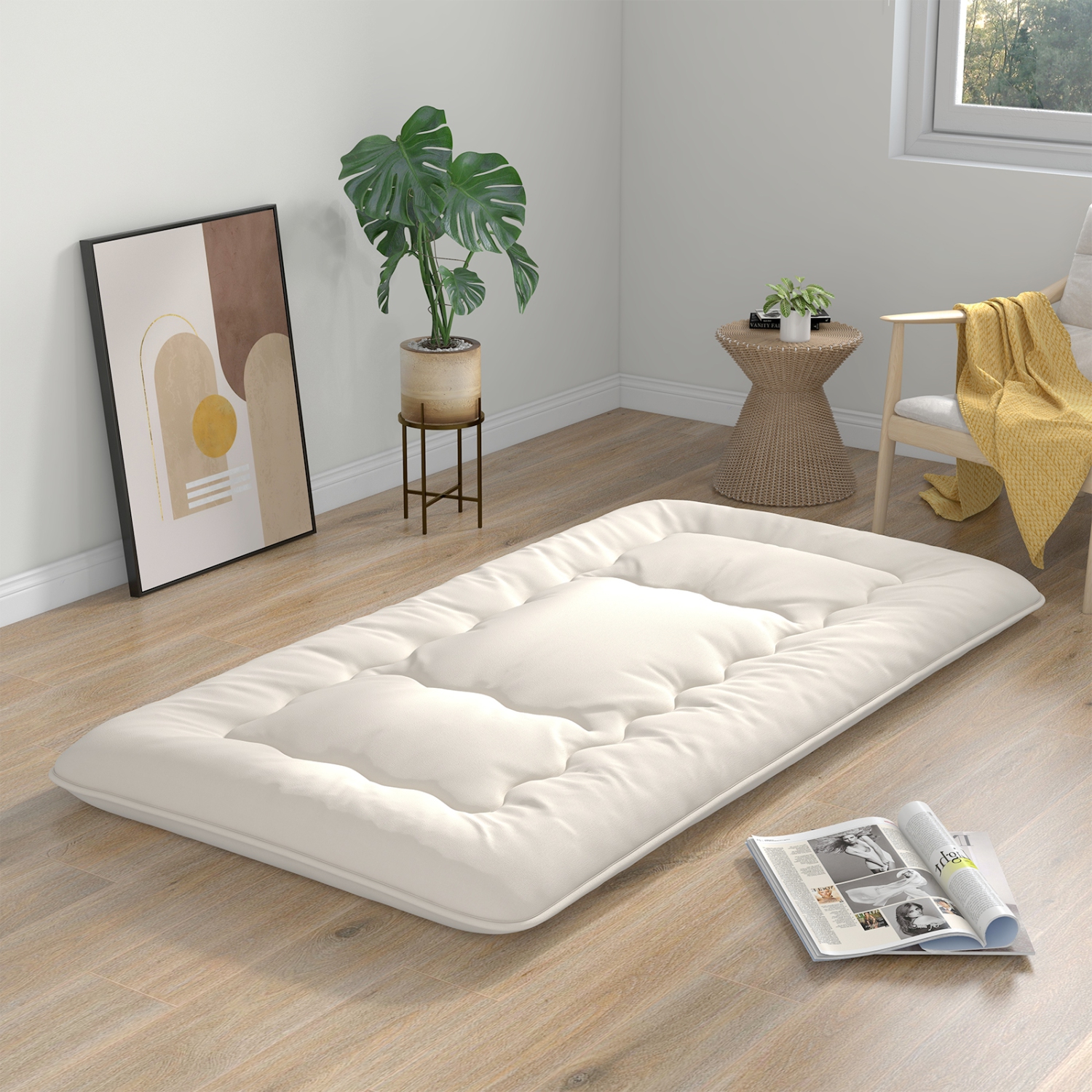 Matelas de futon de Costway coussin de sol japonais housse lavable Sac de transport beige