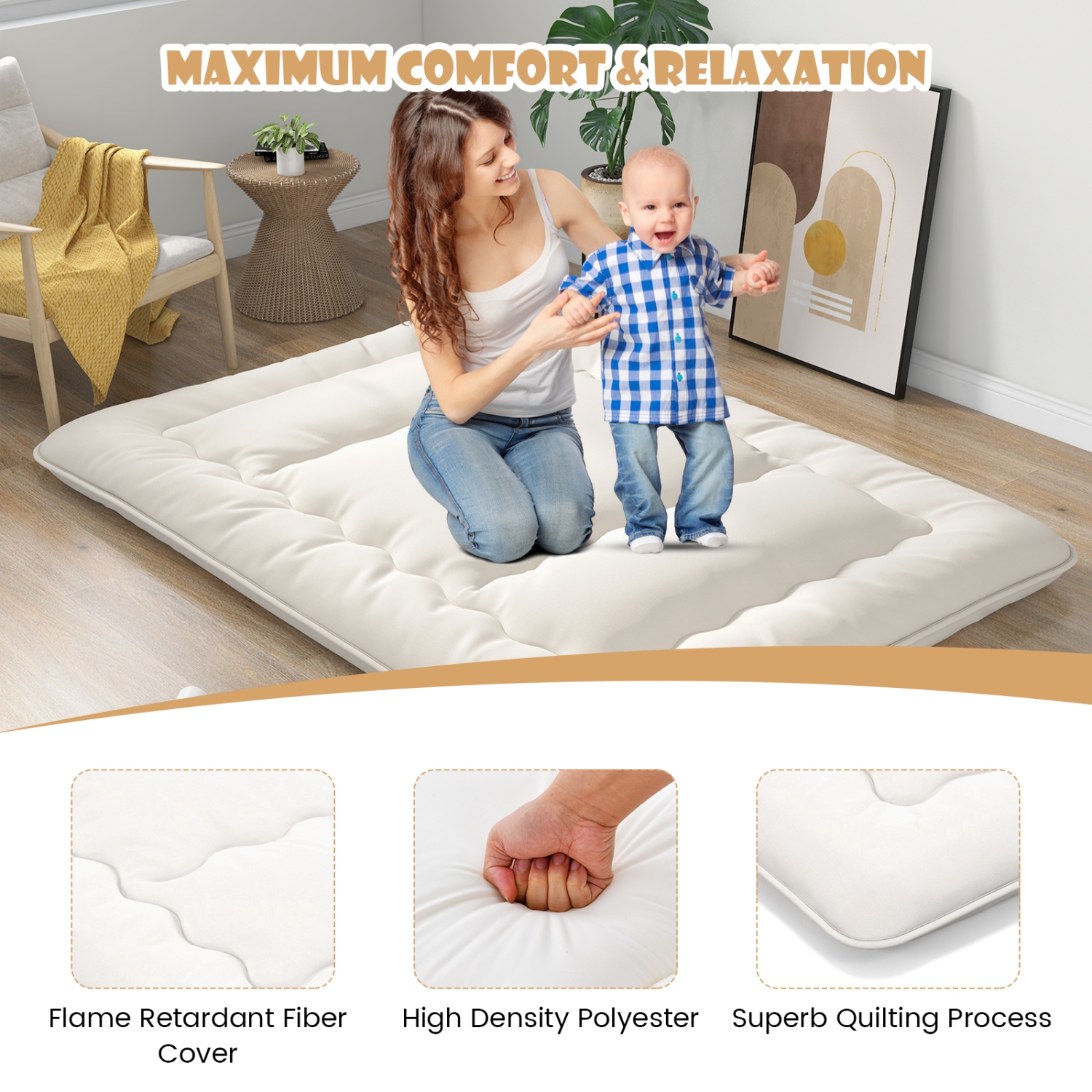 Matelas de futon de Costway coussin de sol japonais housse lavable Sac de transport beige