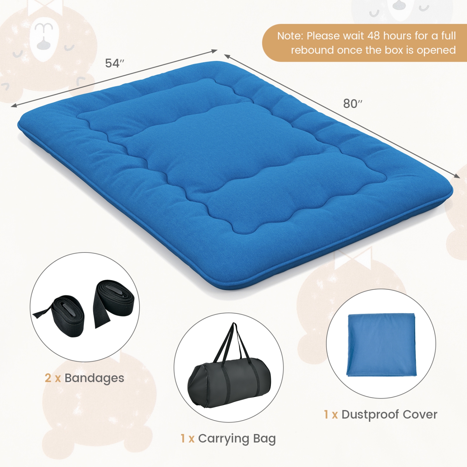 Costway Full/King/Queen/Twin Futon Mattress Japanese Floor Sleeping Pad Washable Cover Carry Bag Blue