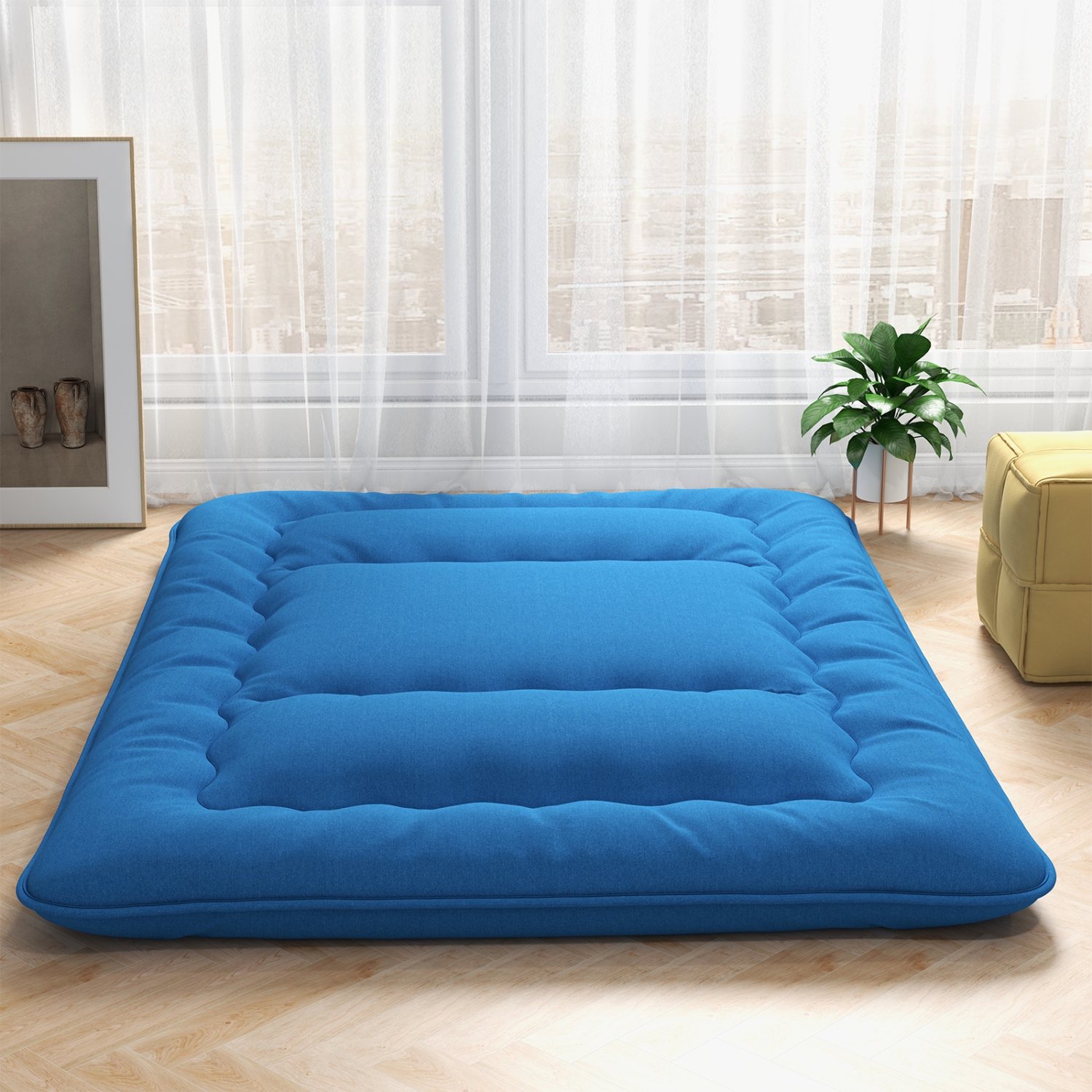 Costway Full/King/Queen/Twin Futon Mattress Japanese Floor Sleeping Pad Washable Cover Carry Bag Blue